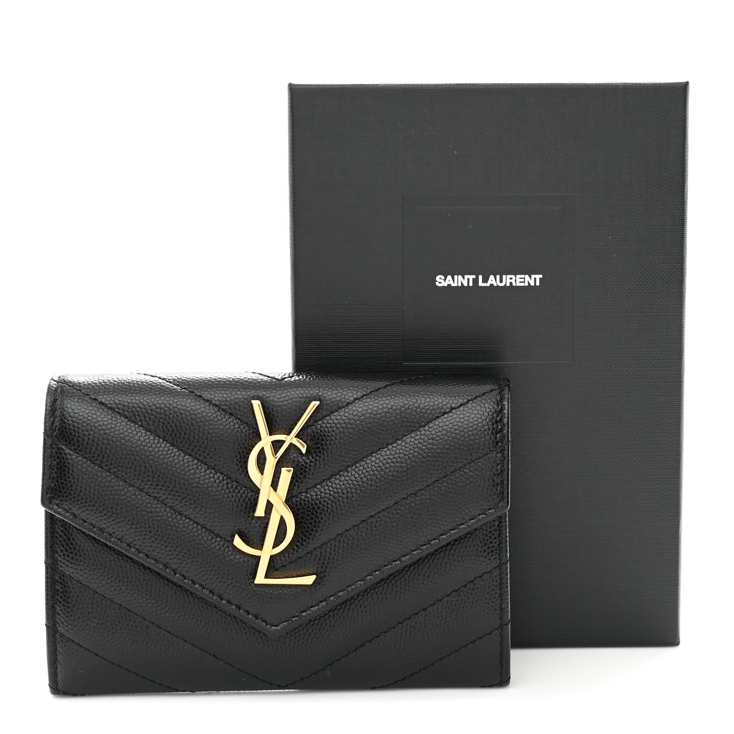 Grain De Poudre Matelasse Chevron Small Monogram Envelope Wallet Black