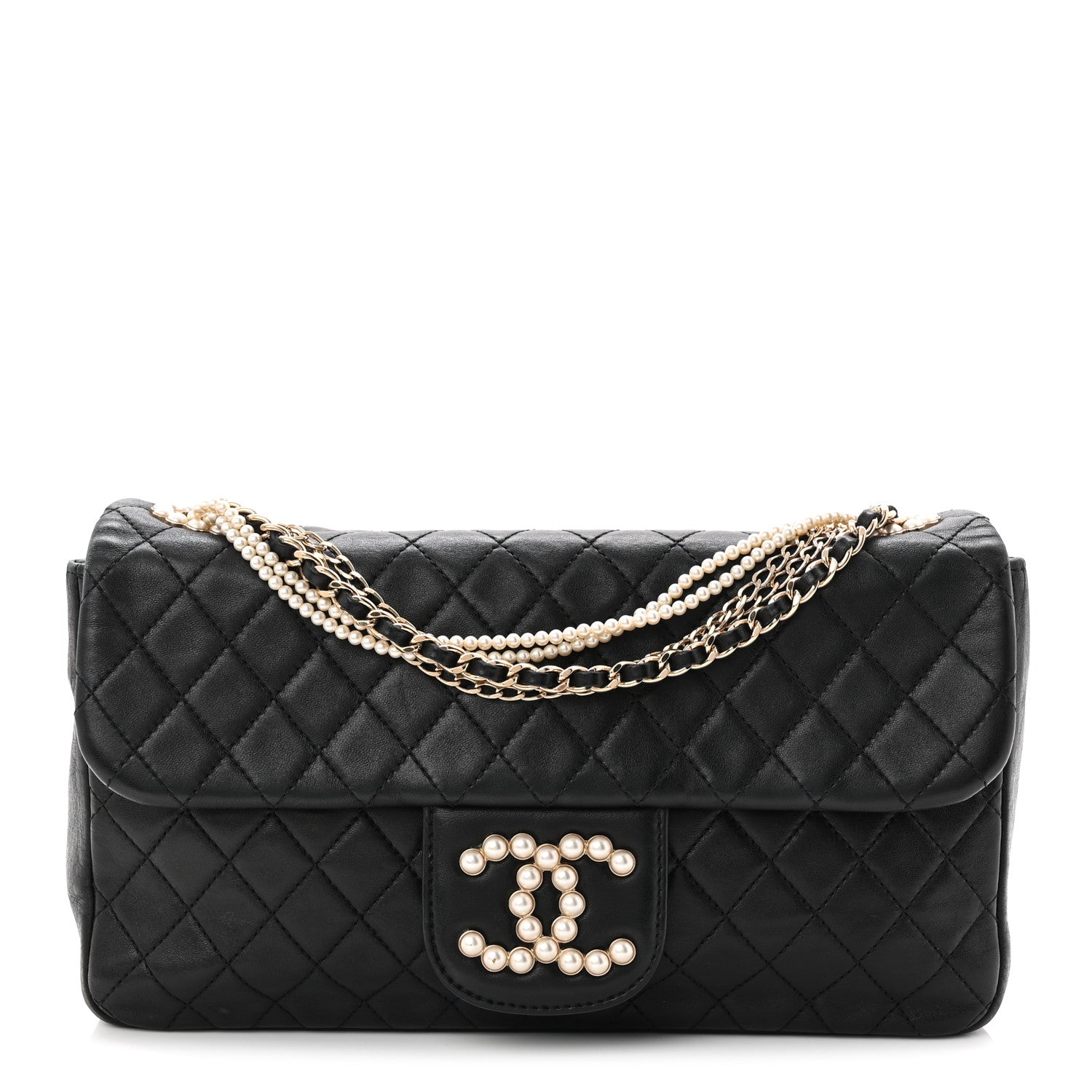 Lambskin Medium Westminster Pearl Flap Black