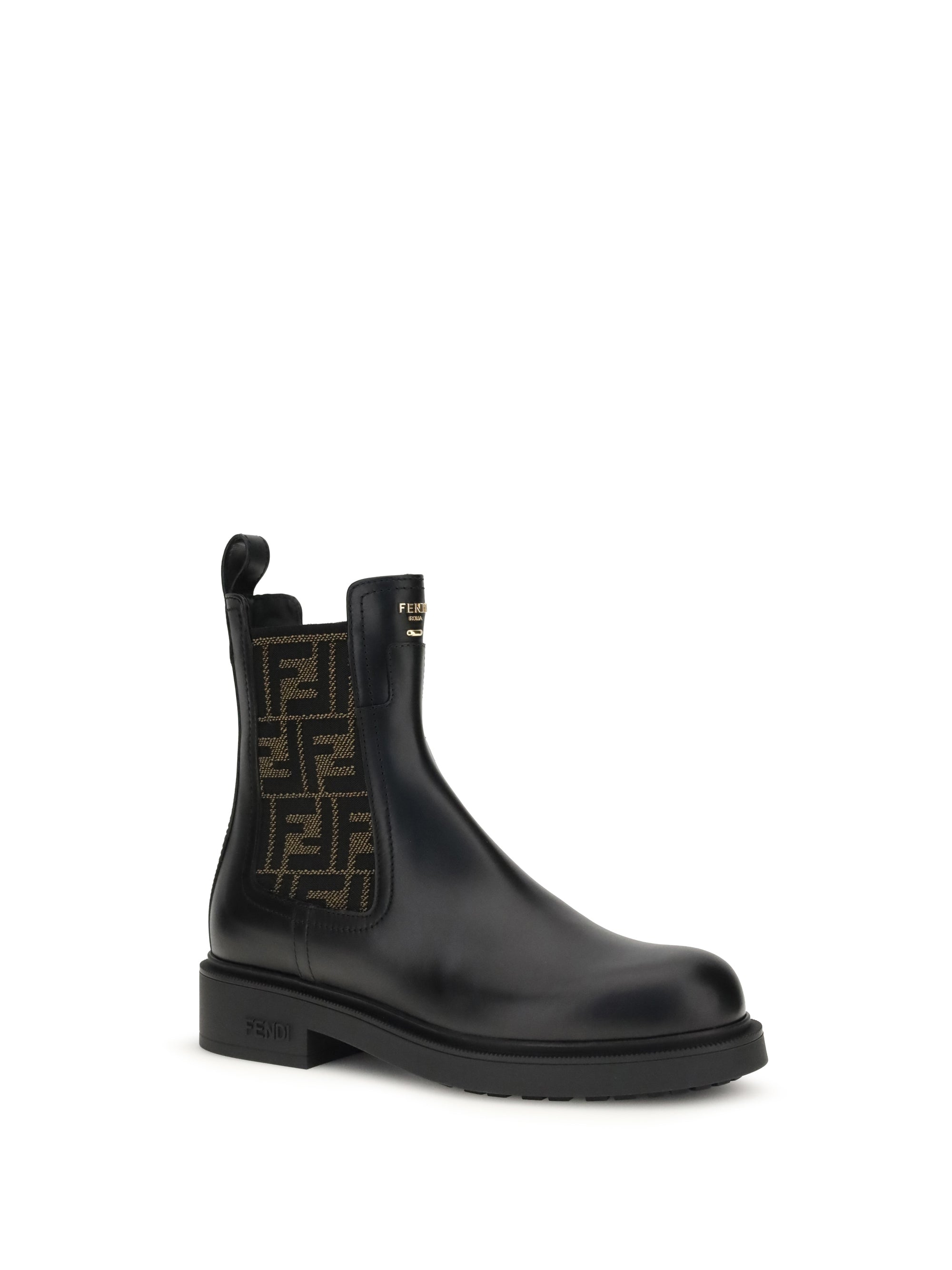 ff leather and fabric ankle boots