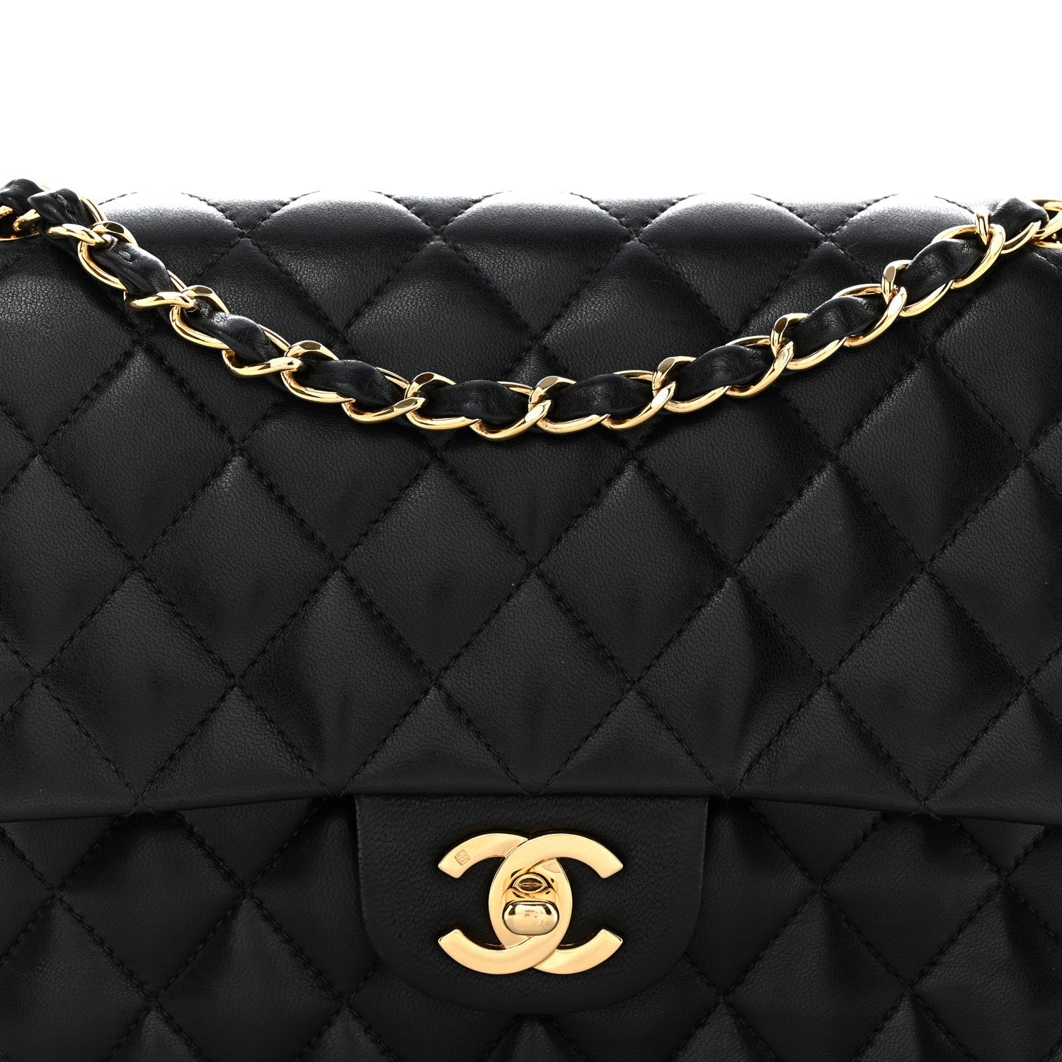 Lambskin Quilted Medium Double Flap Black
