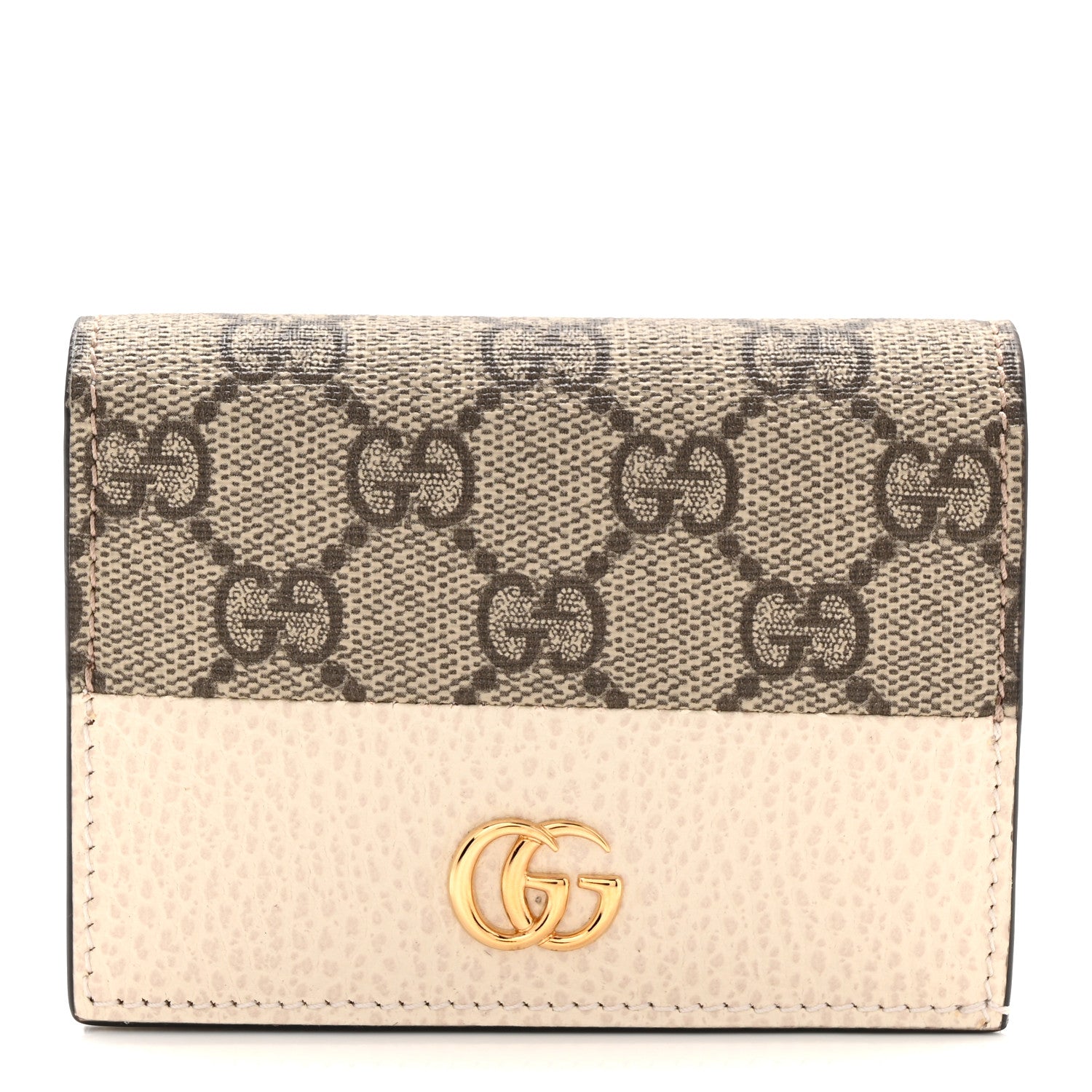 Dollar Calfskin GG Supreme Monogram GG Marmont Card Case Mystic White Beige Ebony