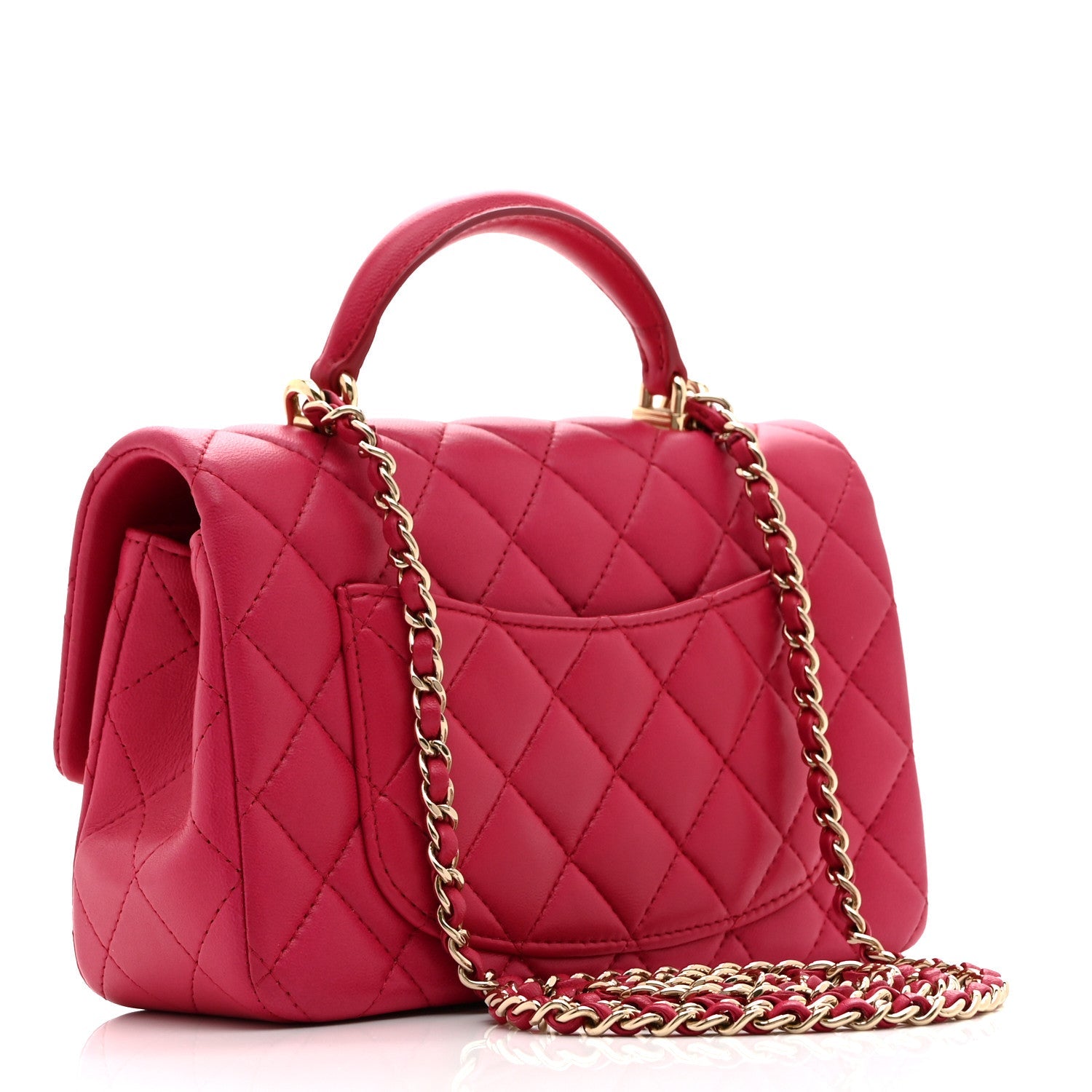 Lambskin Quilted Mini Top Handle Rectangular Flap Dark Pink
