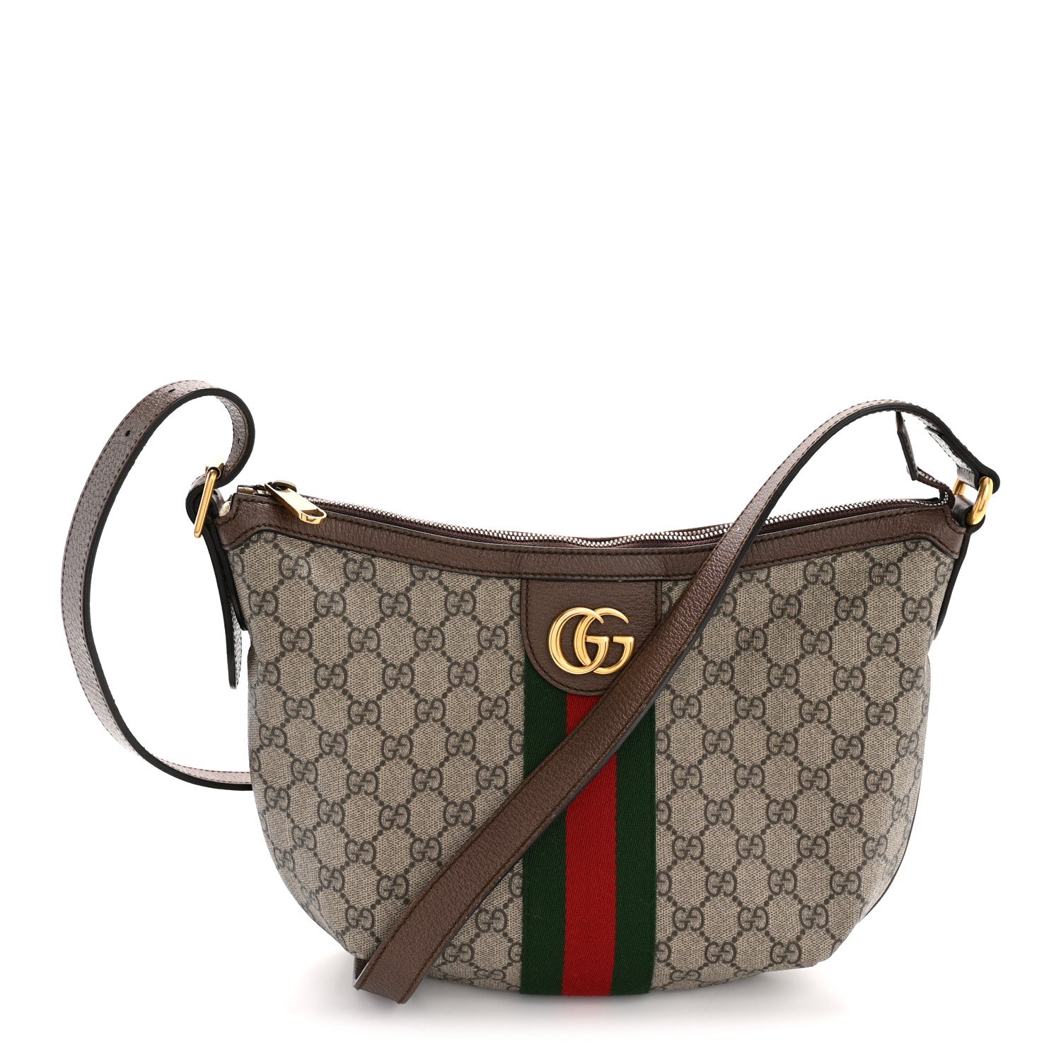 GG Supreme Monogram Web Small Ophidia Half Moon Hobo Brown