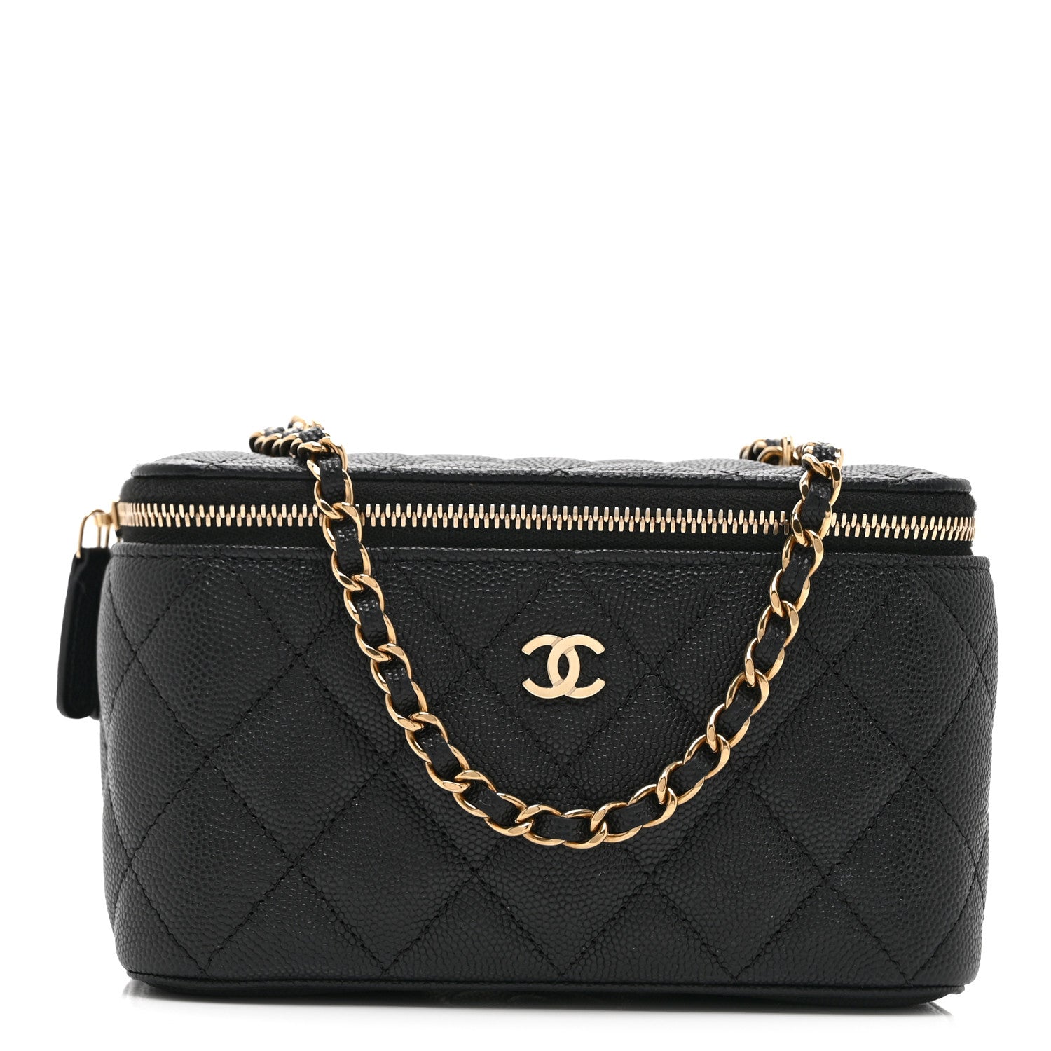 Caviar Quilted Small Vanity Case With Chain Black