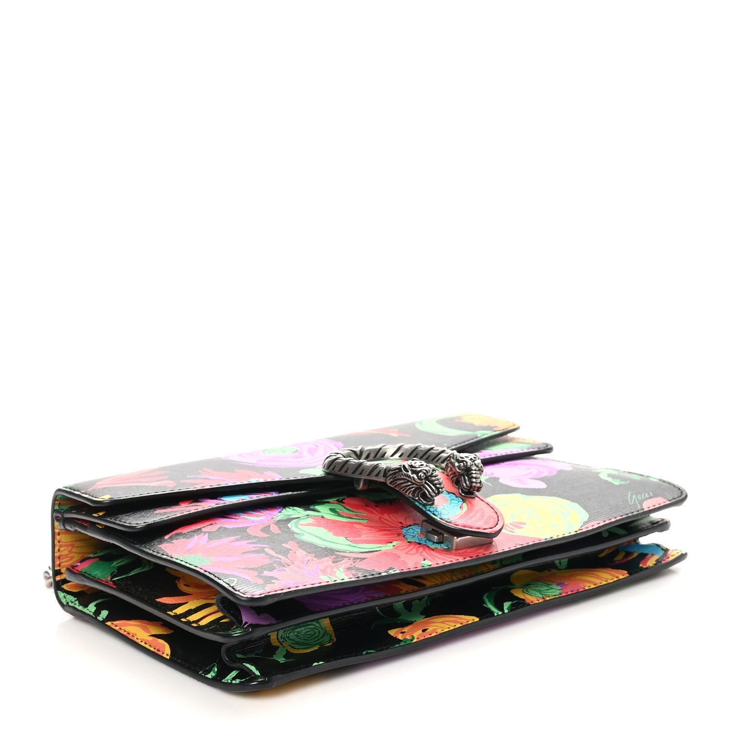 New Shangai Calfskin Jenny Floral Print Small Dionysus Shoulder Bag Black Pink