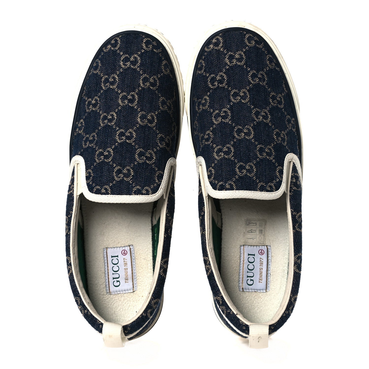 New Denim GG Monogram Mens 1977 Tennis Slip On Sneakers 8.5 Blue Tea Mystic White
