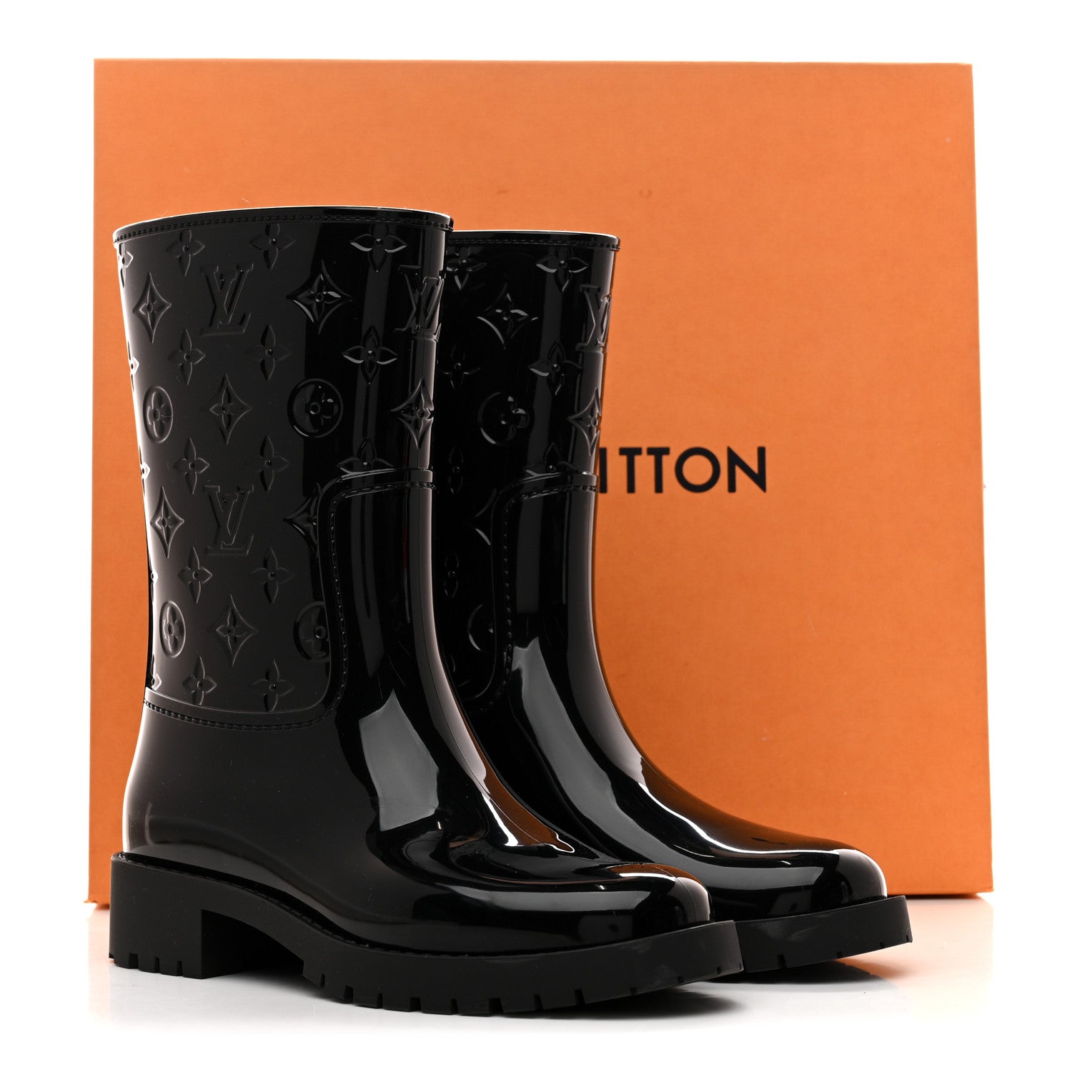 Rubber Embossed Monogram Drops Flat Half Boots 37 Black