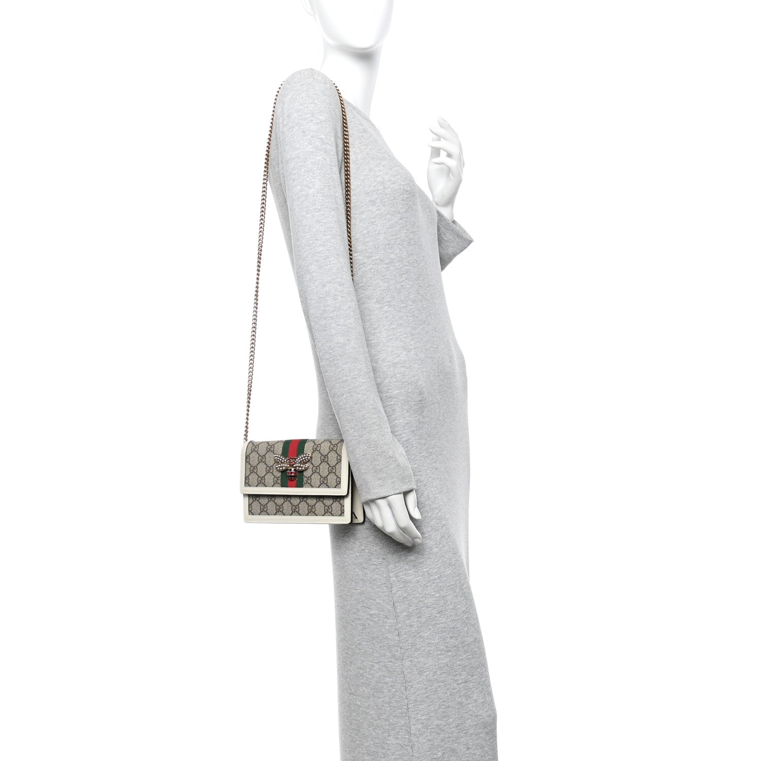 GG Supreme Monogram Web Queen Margaret Chain Wallet White