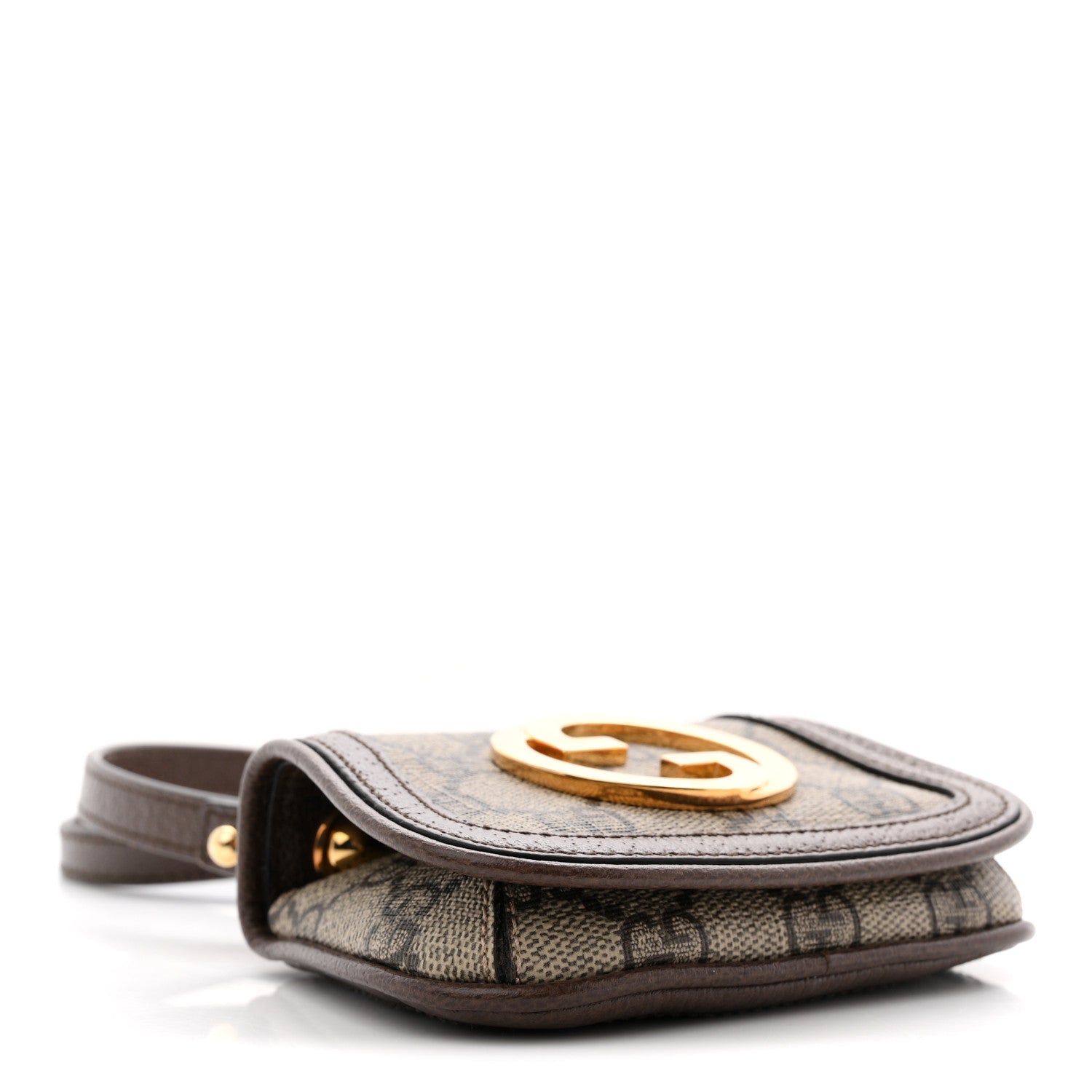 GG Supreme Monogram Textured Dollar Calfskin Blondie Card Case Wallet with Strap Beige Ebony New Acero
