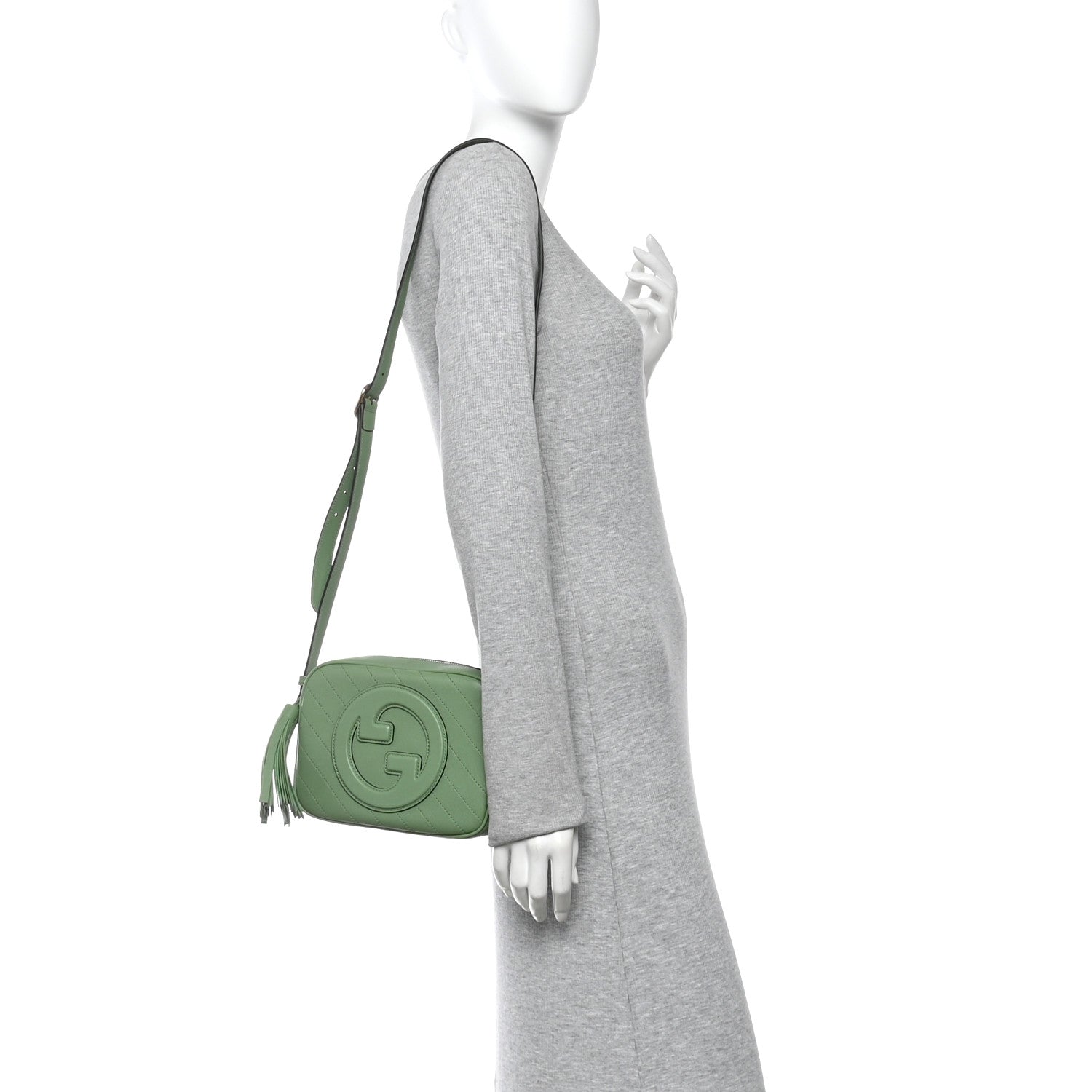 Sakai Be Green Calfskin Diagonal Stitched Small Blondie Shoulder Bag Green Soil Grass