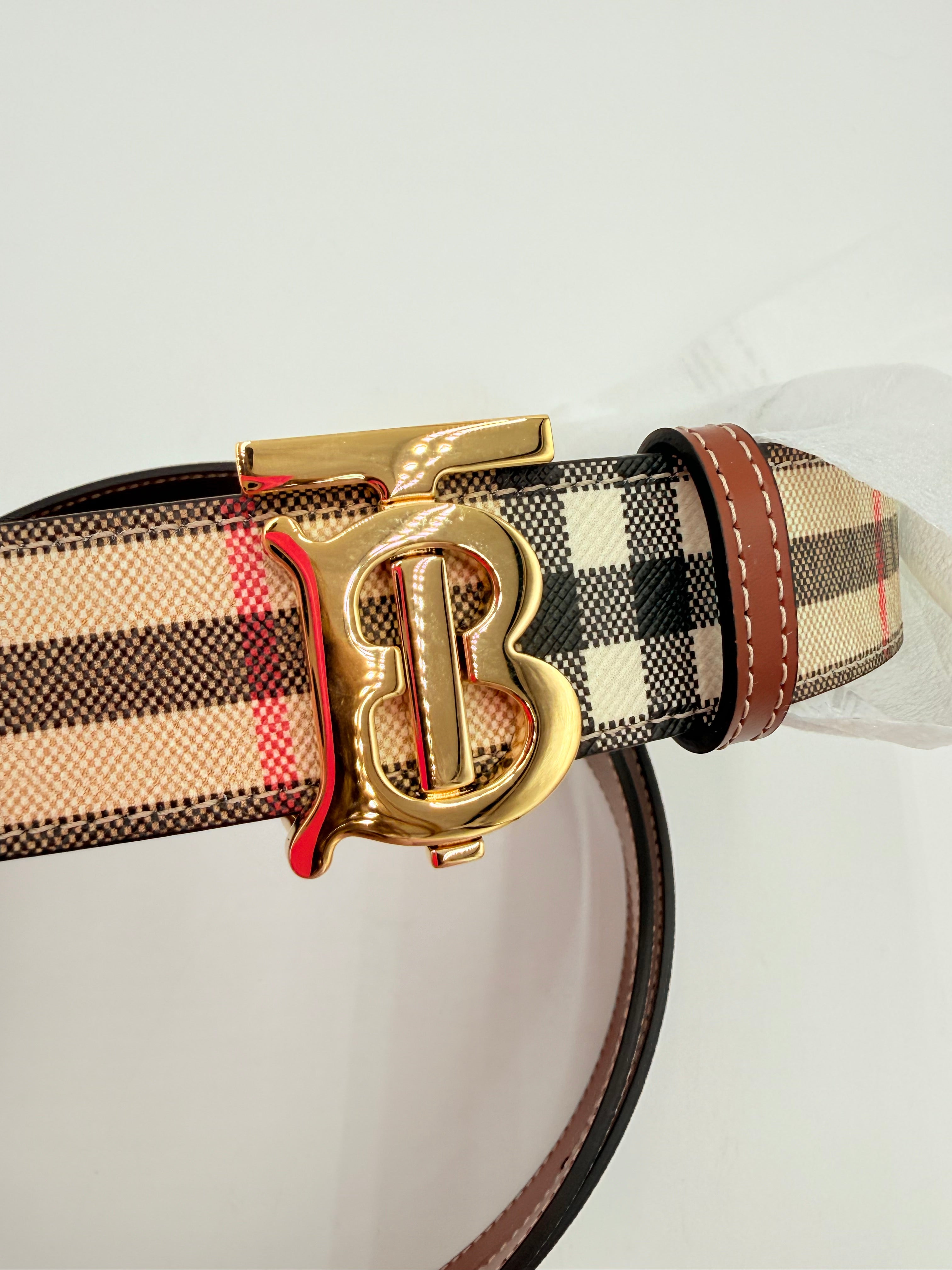 Belt Luxury Designer By Burberry In Plaid Pattern, Size:Large