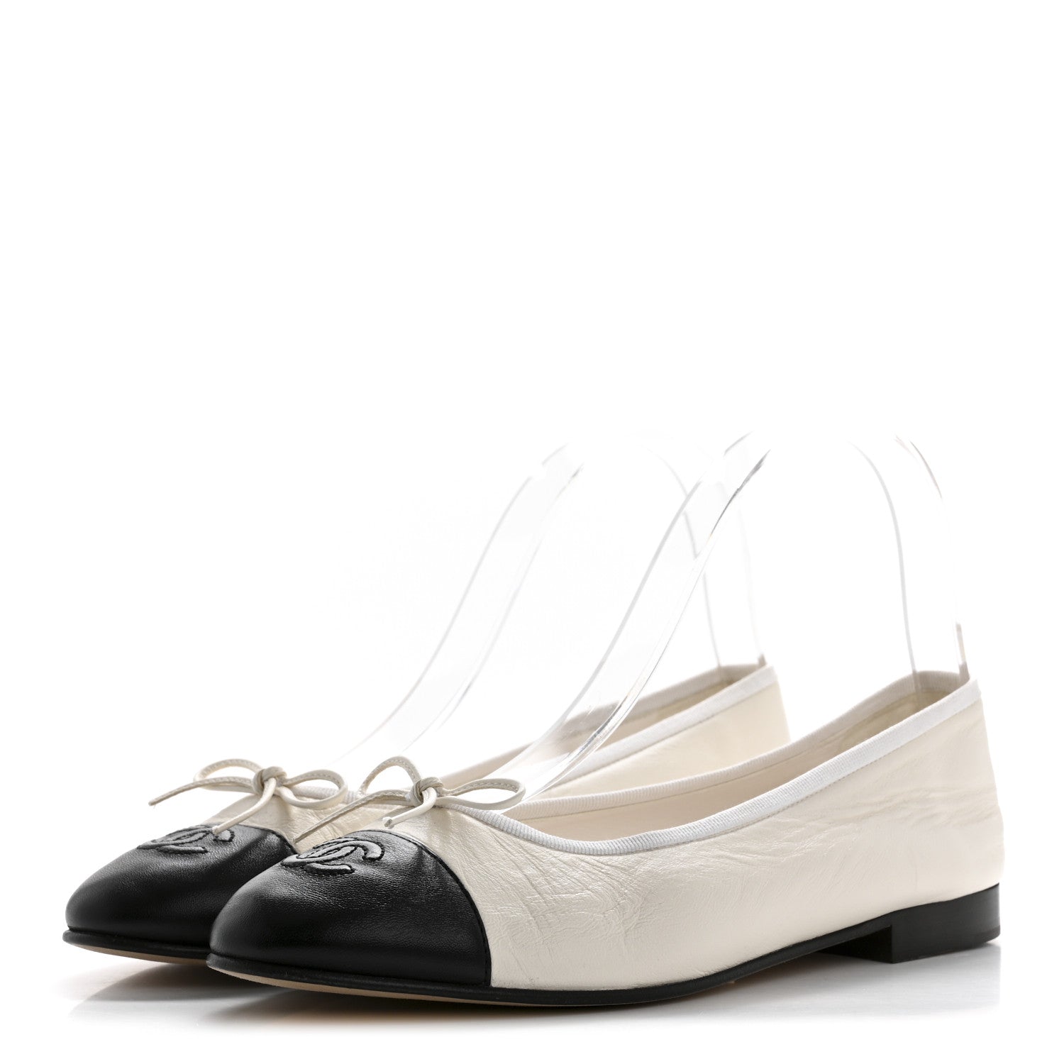Lambskin Cap Toe CC Ballerina Flats 38.5 White Black