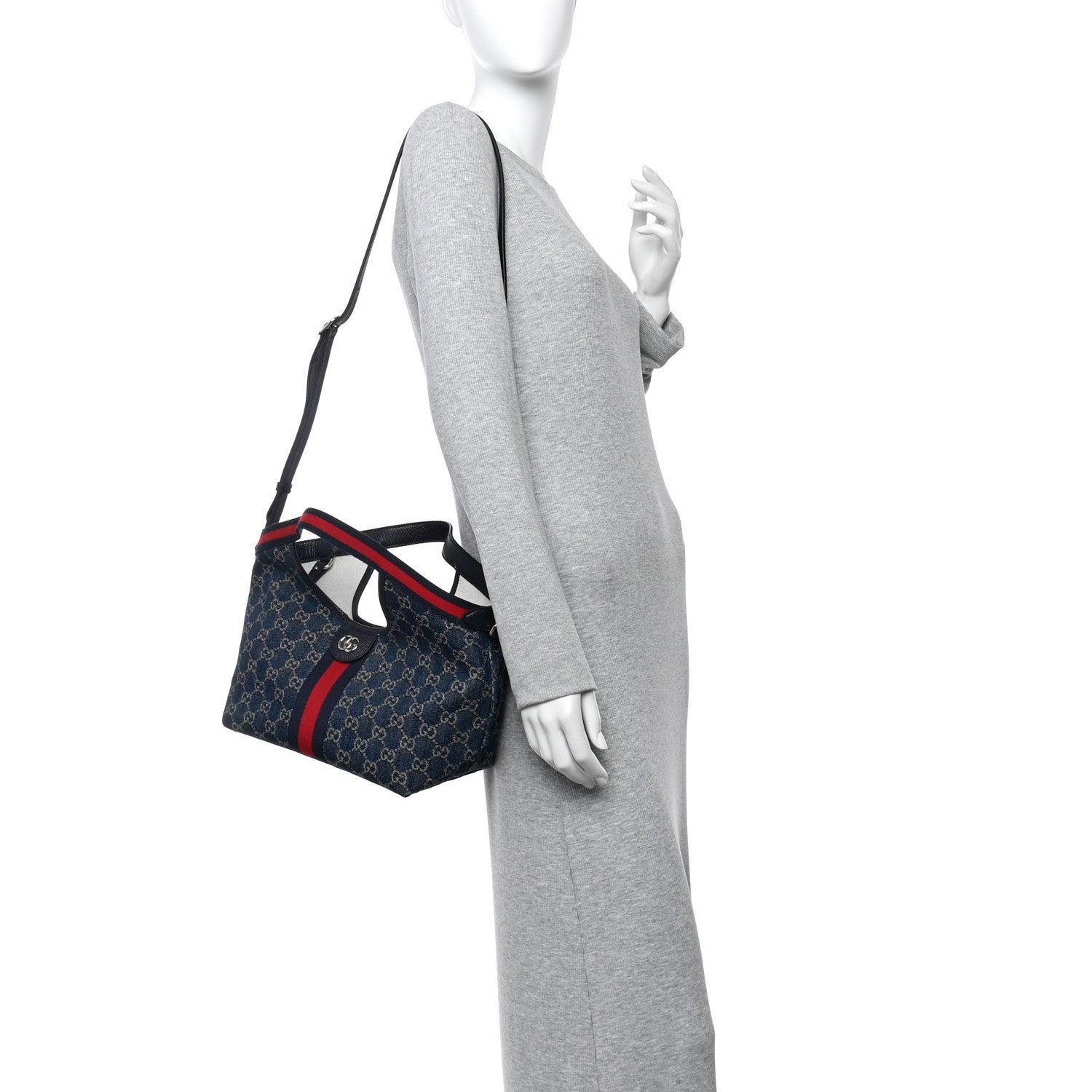 Denim GG Monogram Web Small Giglio Tote Blue White