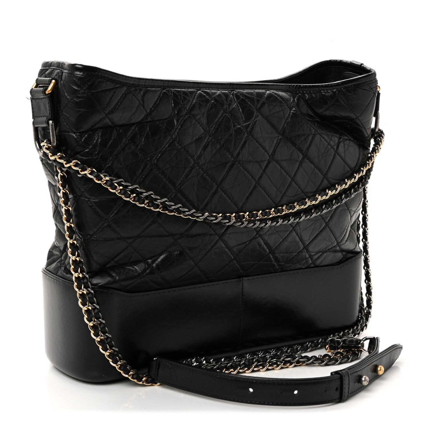 Aged Calfskin Quilted Large Gabrielle Hobo Black