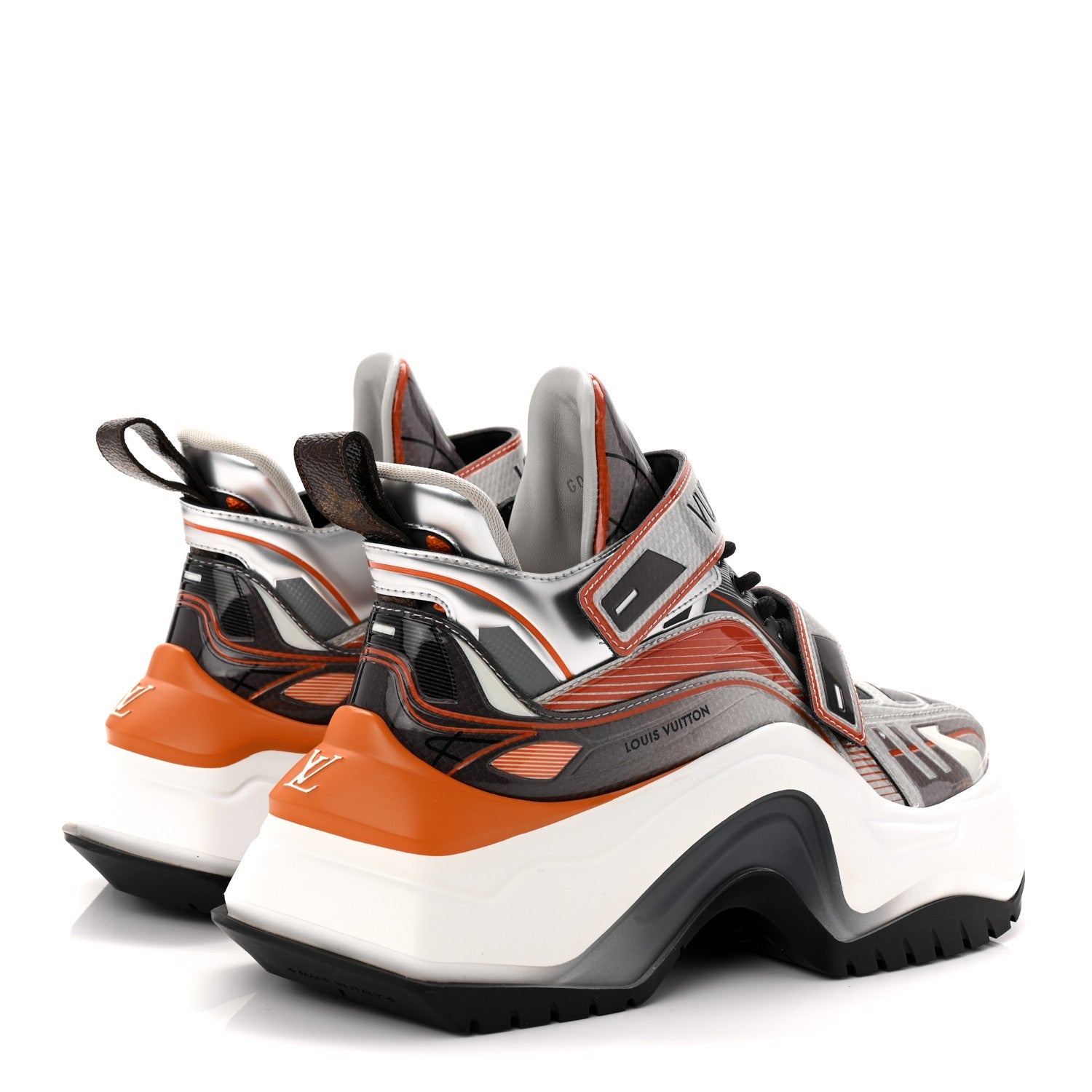 Metallic Calfskin Monogram LV Archlight 2.0 Platform Sneakers 37.5 Silver White Orange