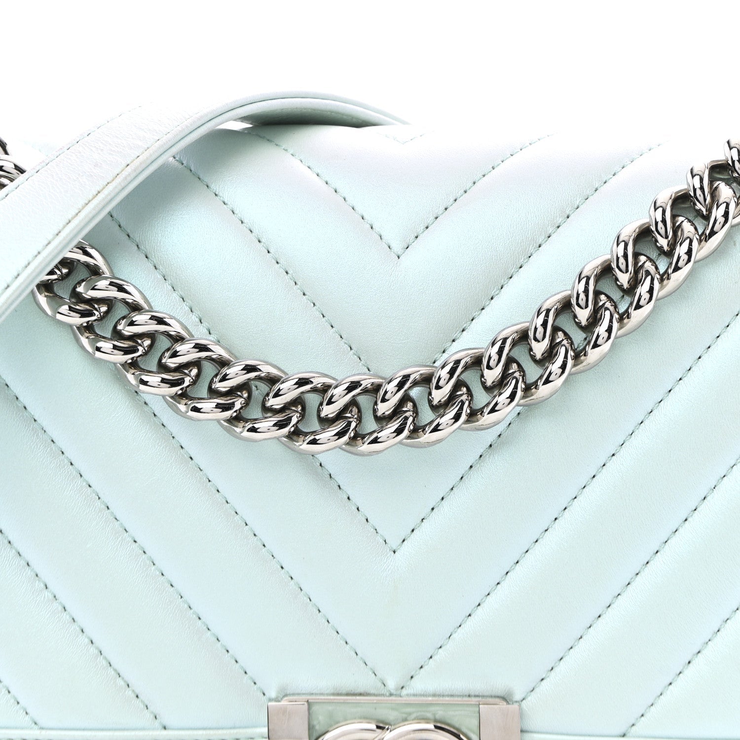 Iridescent Lambskin Chevron Quilted Medium Boy Flap Turquoise