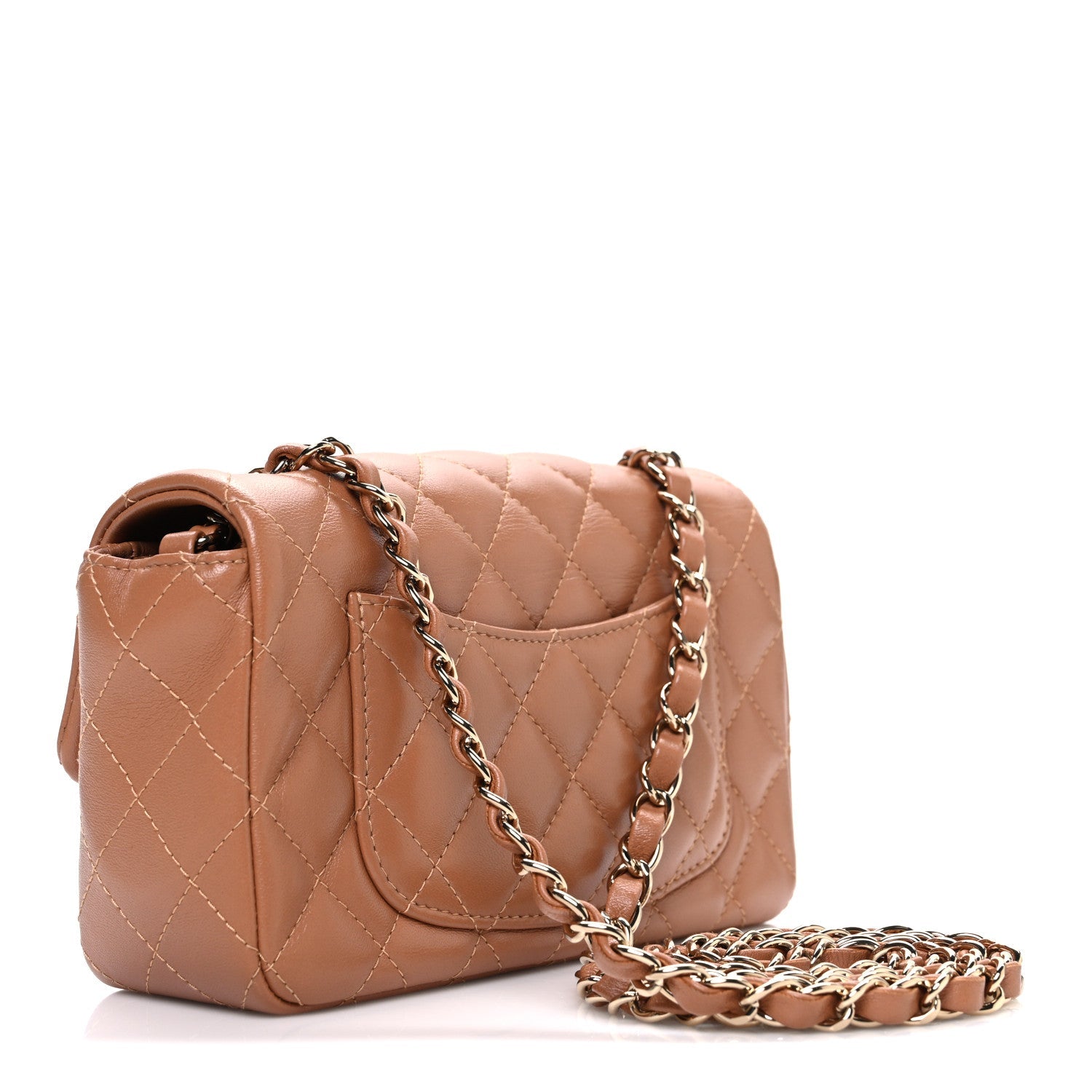 Lambskin Quilted Mini Rectangular Flap Brown