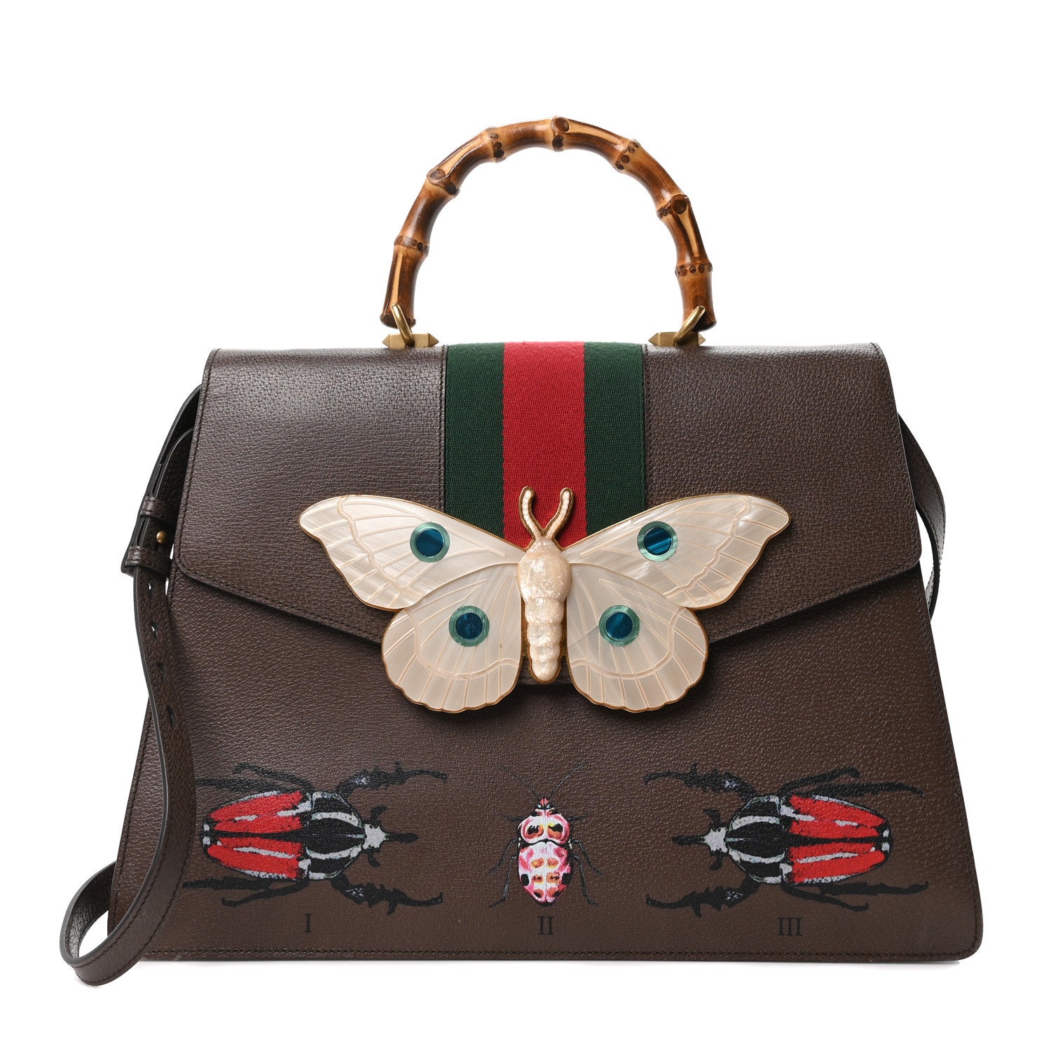 Calfskin Bamboo Web Falena Moth Top Handle Bag Brown