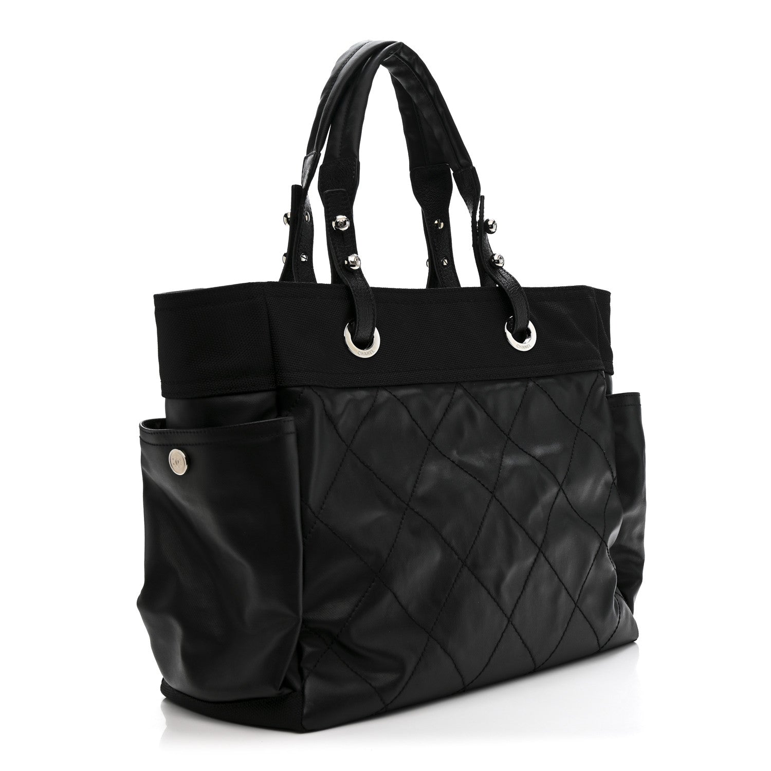 Coated Canvas Quilted Large Paris Biarritz Tote Black