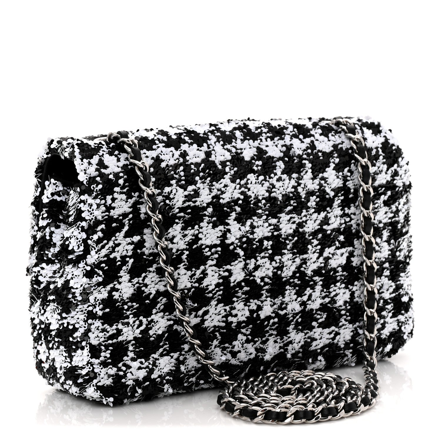 Sequin Houndstooth Small Flap Black White