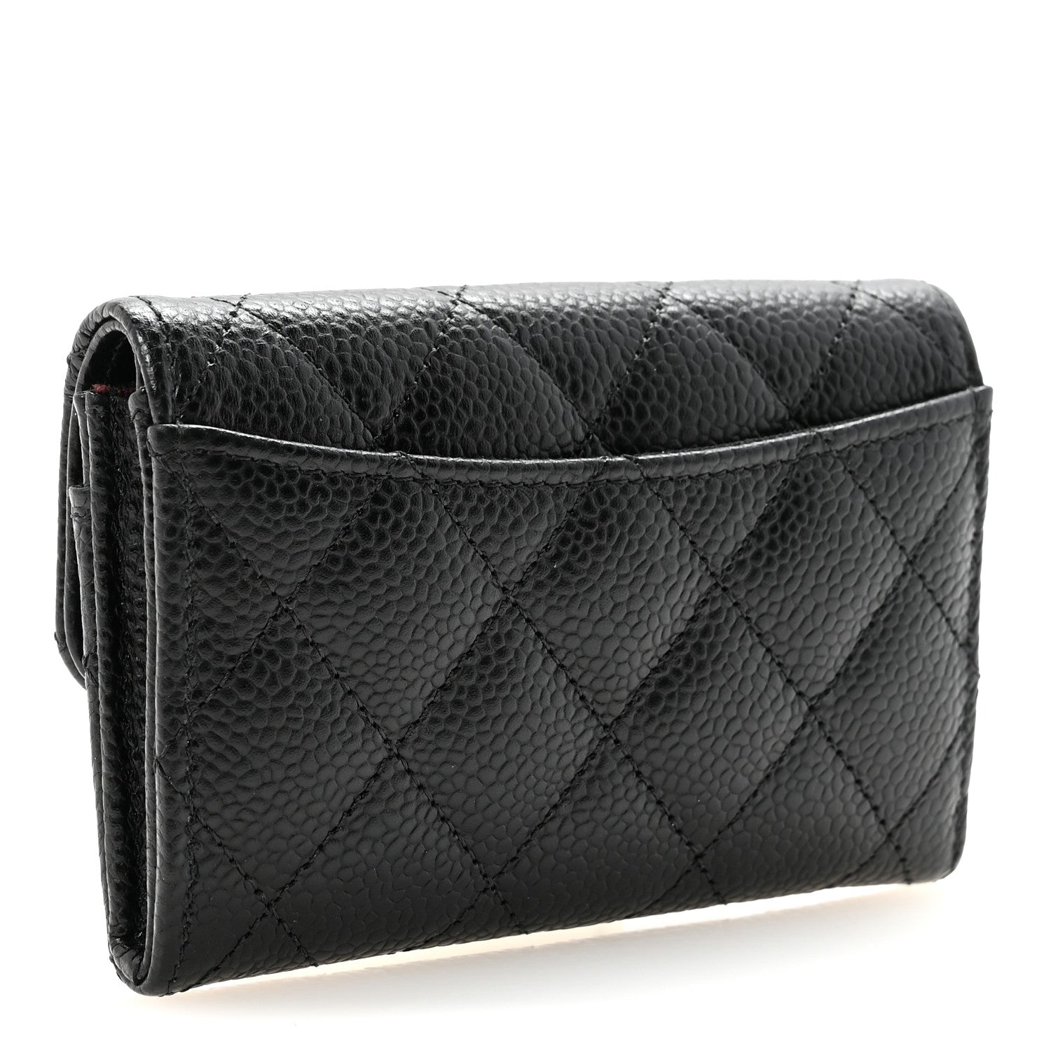 Caviar Quilted Flap Card Holder Wallet Black