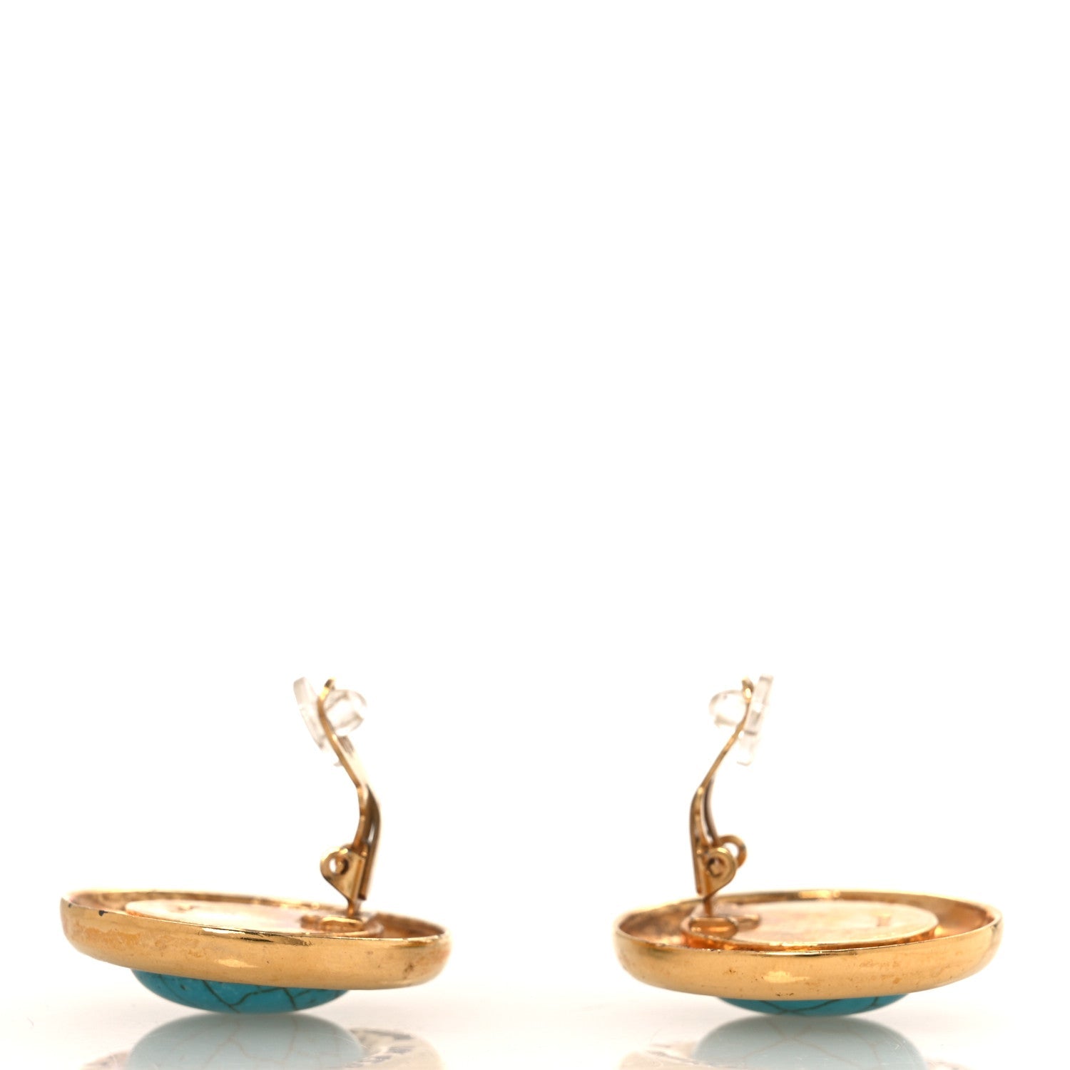 Metal Round Cambon Resin Clip On Earrings Gold Turquoise