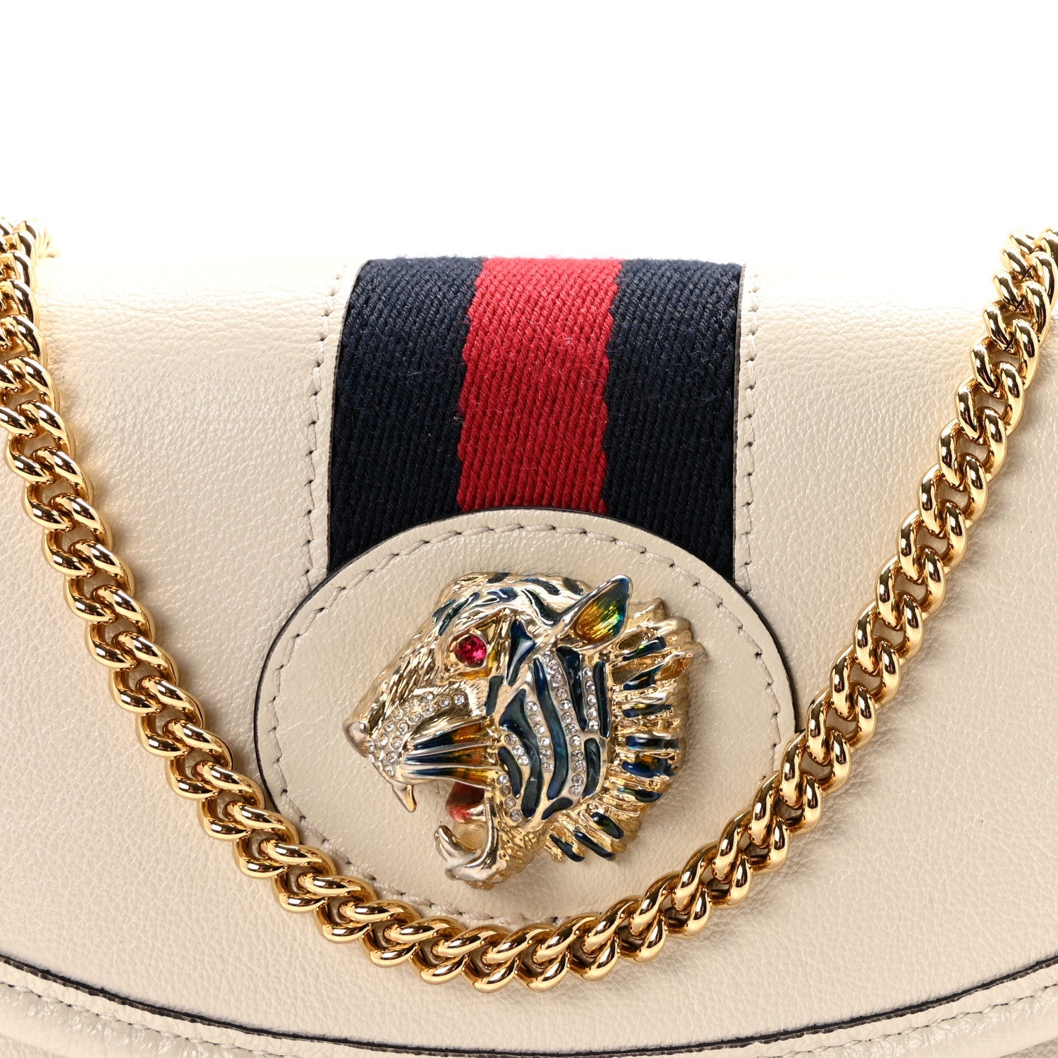 Textured Calfskin Web Mini Rajah Slim Flap Shoulder Bag Mystic White