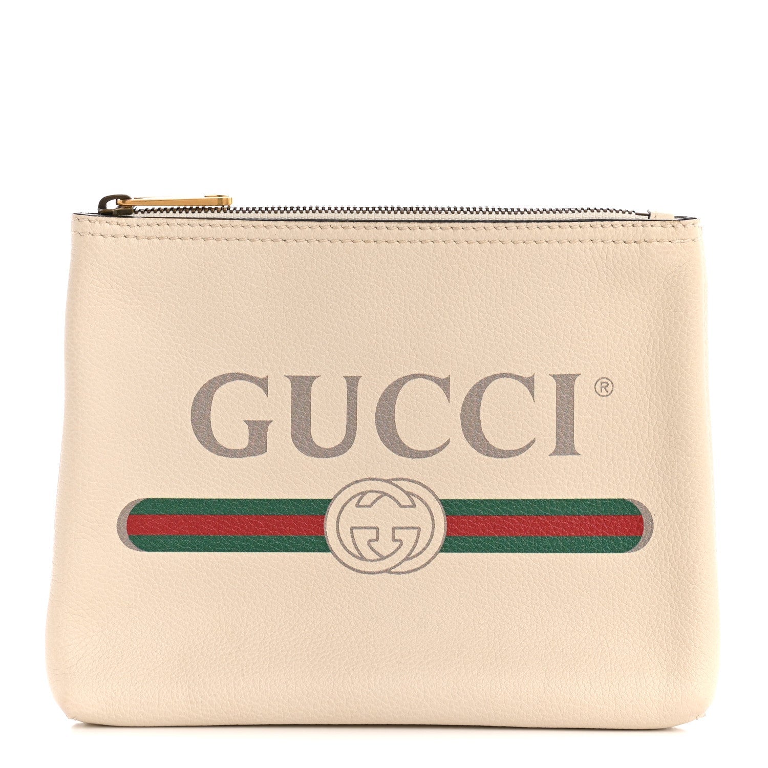 Pebbled Calfskin Medium Logo Portfolio Clutch White