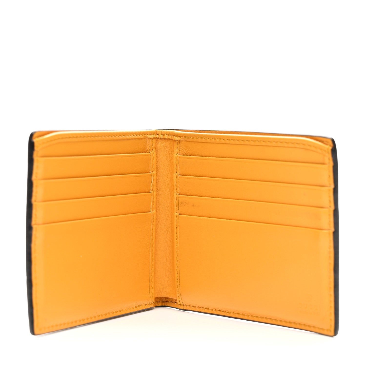 Calfskin GG Tennis Embossed Bi-Fold Wallet Yellow Tangerine