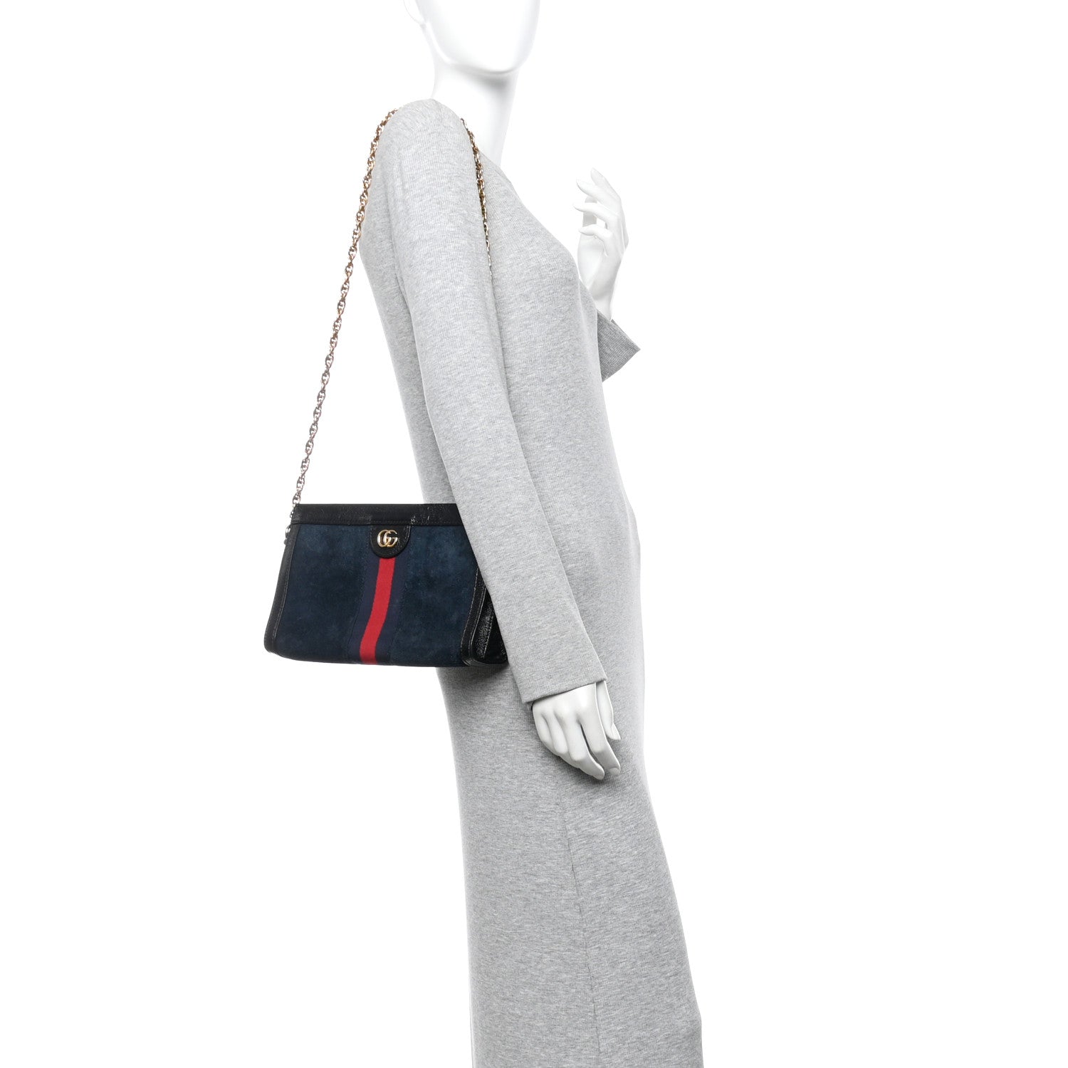 Suede Patent Web Small Ophidia Chain Shoulder Bag Blue Black