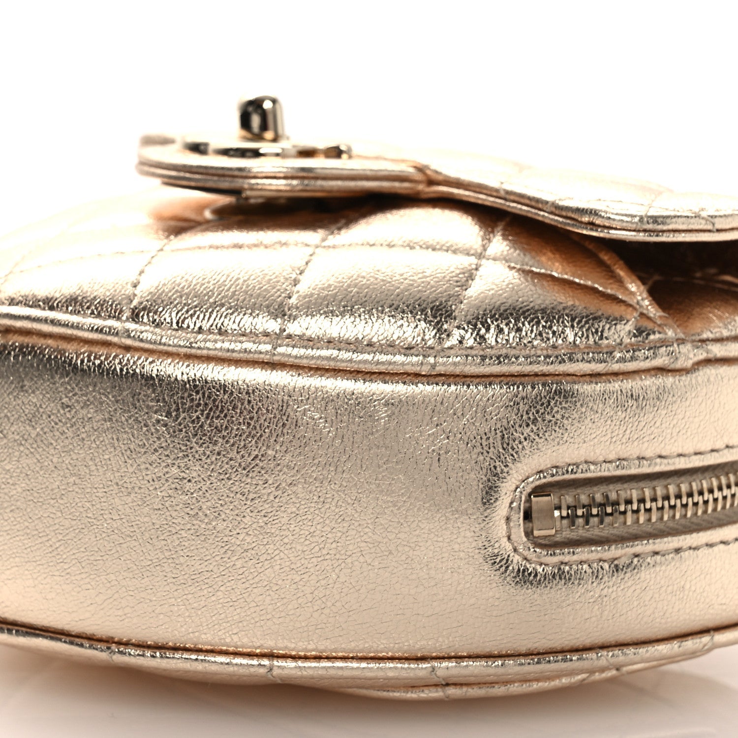 Metallic Lambskin Quilted CC In Love Heart Clutch With Chain Gold