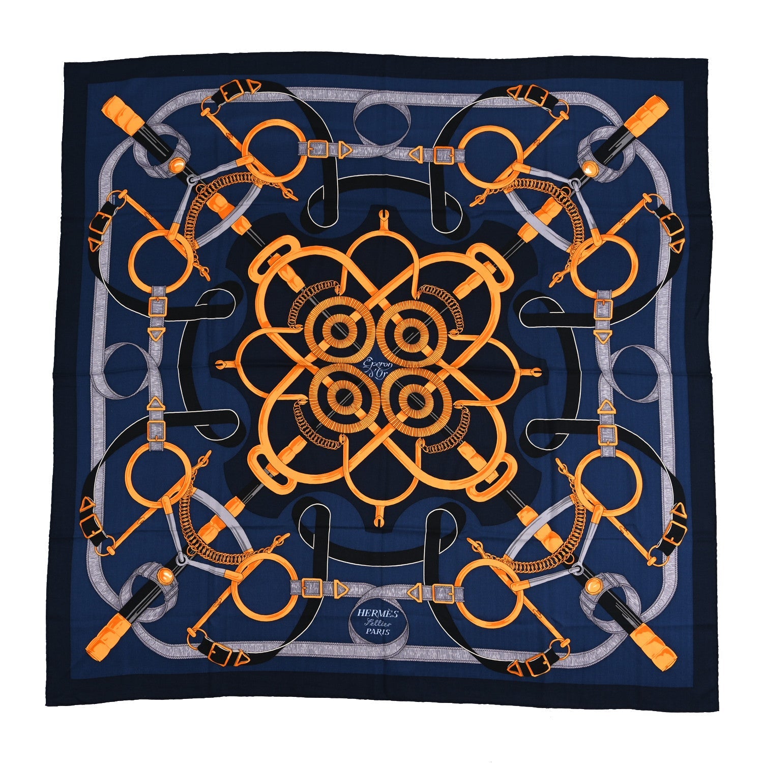 Cashmere Silk Eperon D'Or Shawl 140 Marine Miel Gris