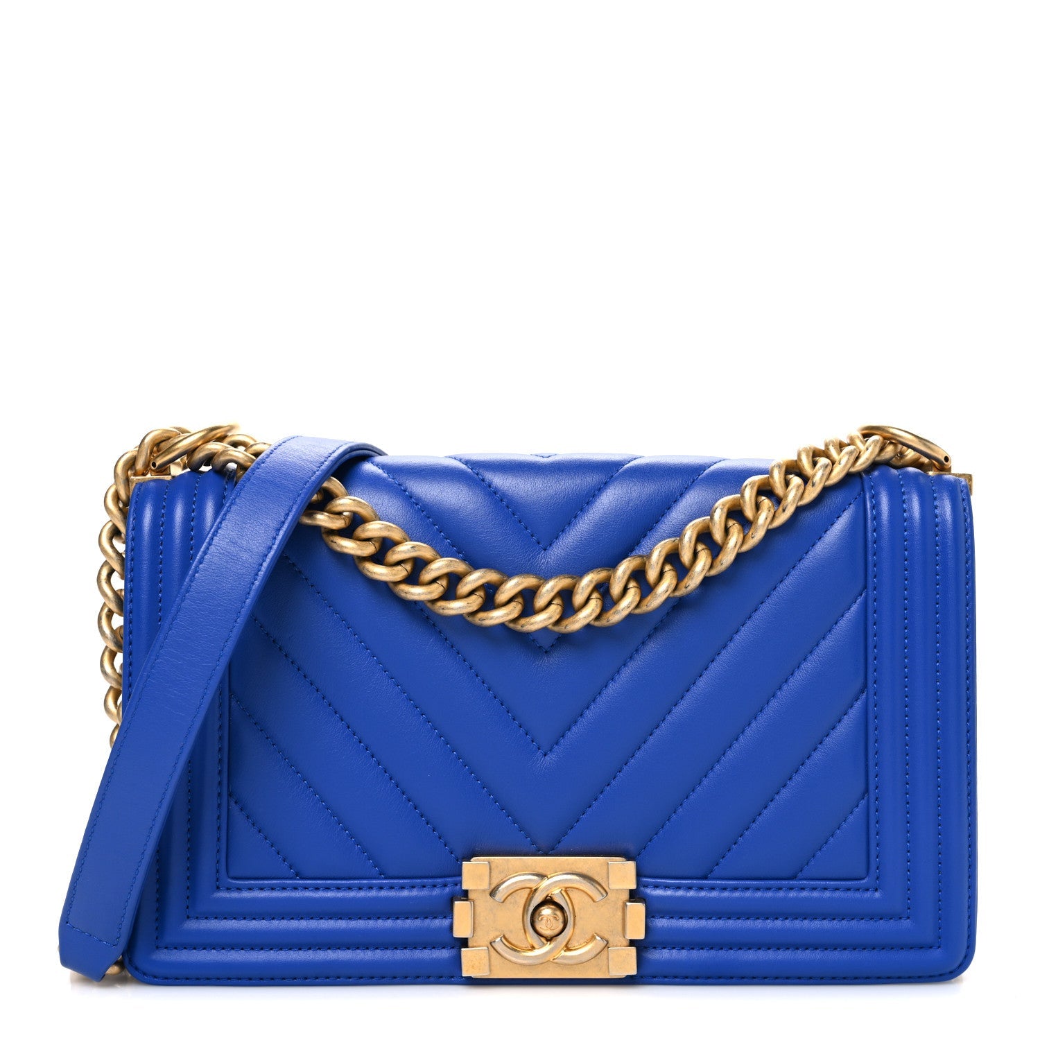 Lambskin Chevron Quilted Medium Boy Flap Blue