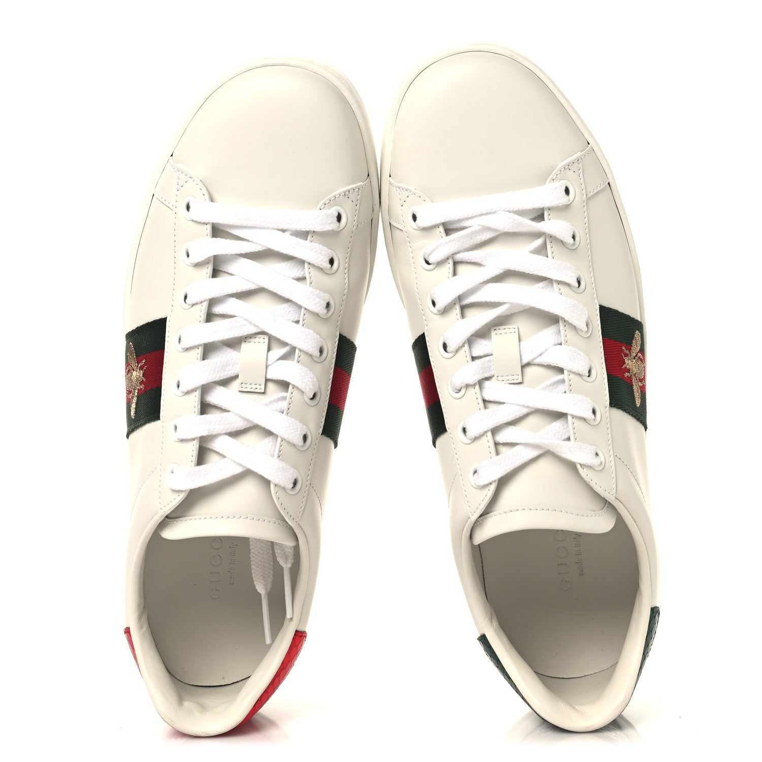 Calfskin Ayers Bee Embroidered Womens Ace Sneakers 38.5 White Flame Red Green