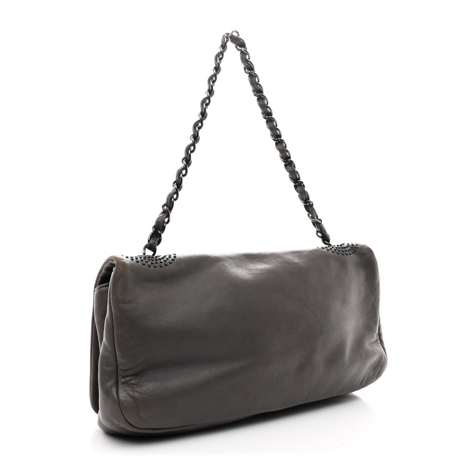 Lambskin Studded CC East West Flap Grey