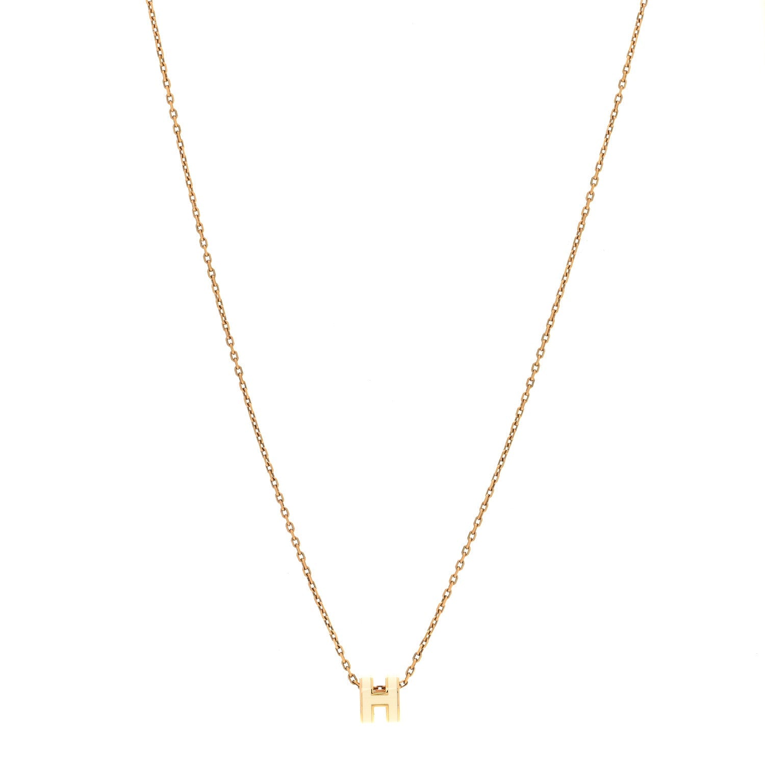 Lacquered Gold Mini Pop H Pendant Necklace White