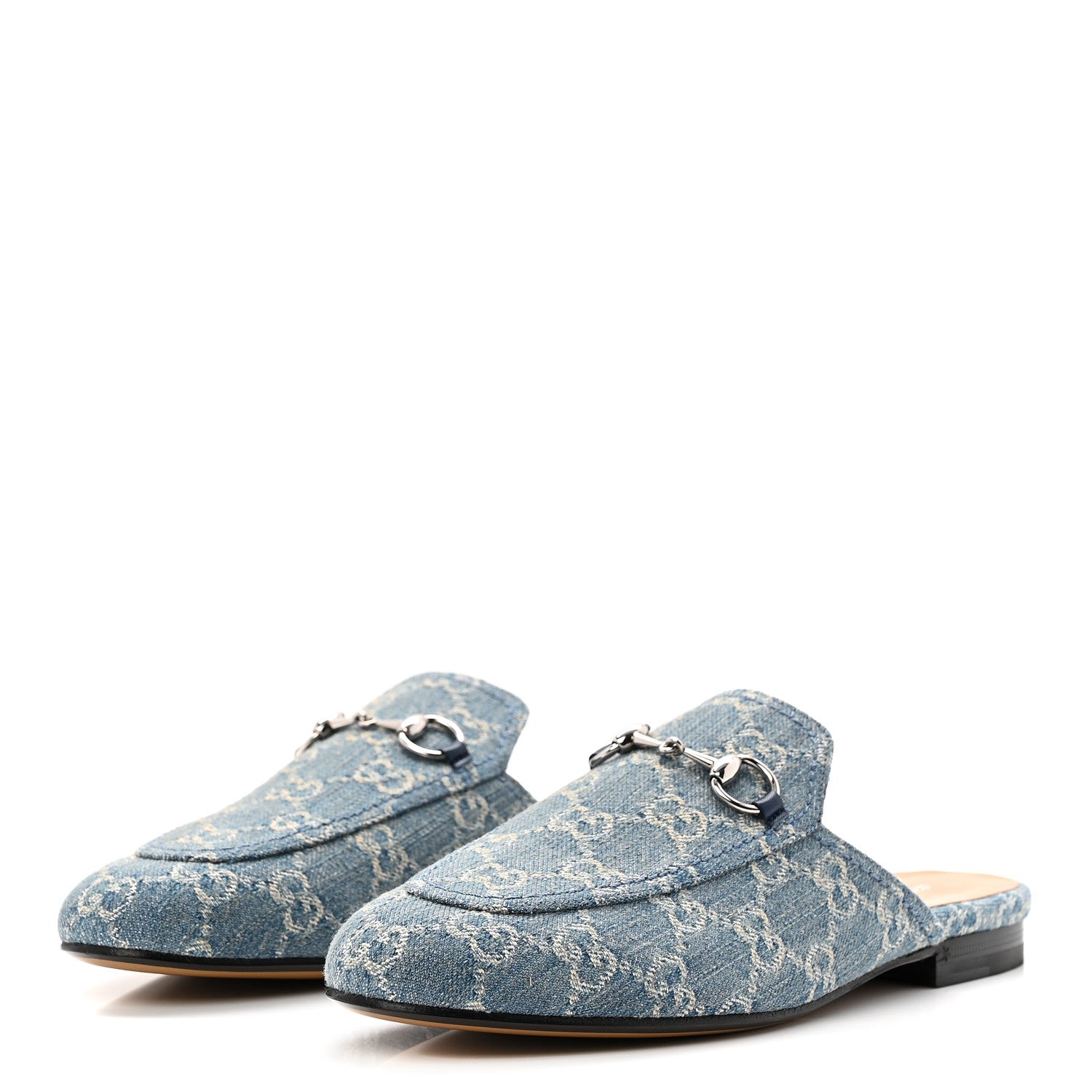 New Denim GG Malaga Kid Womens Princetown Slippers 37.5 Light Blue Royale