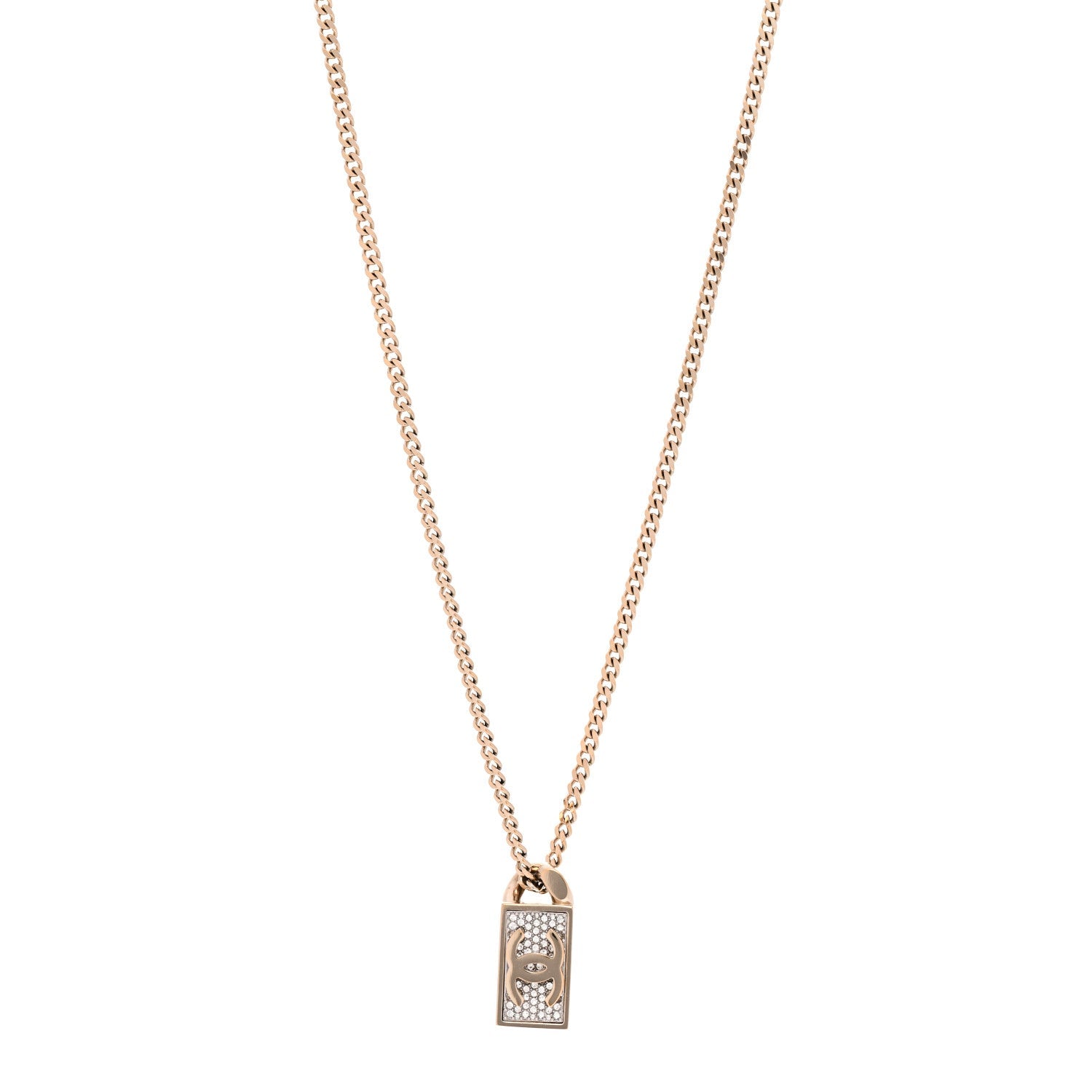 Crystal Dog Tag Charm Necklace Gold