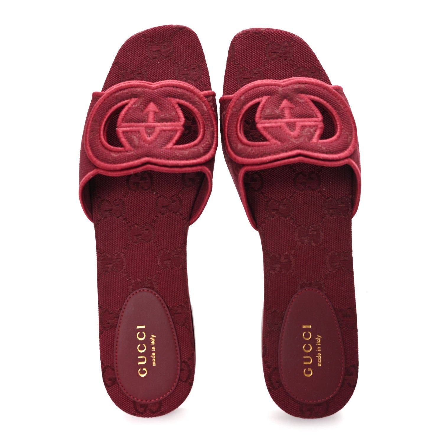 GG Canvas Interlocking G Cut Out Slide Sandals 37.5 Rosso Ancora