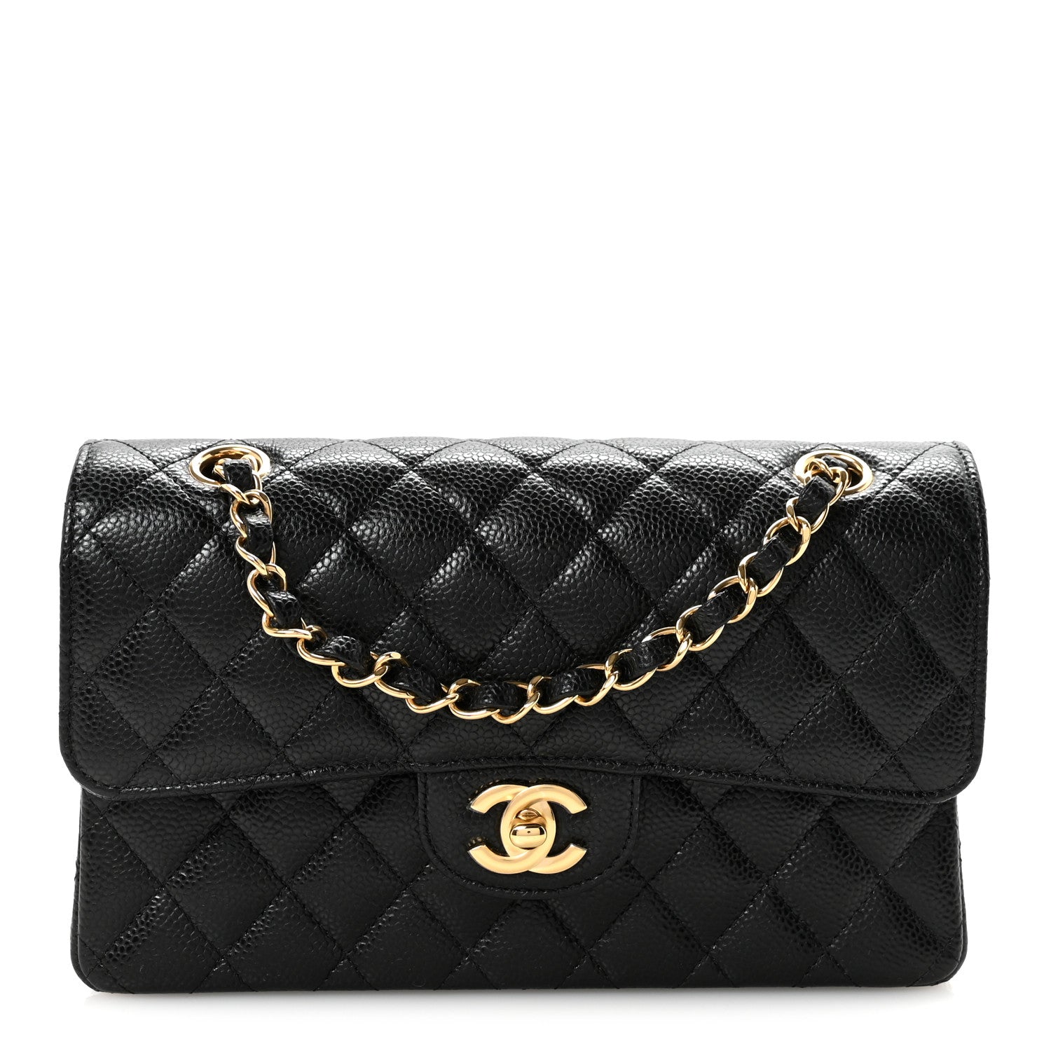 Caviar Quilted Small Double Flap Black