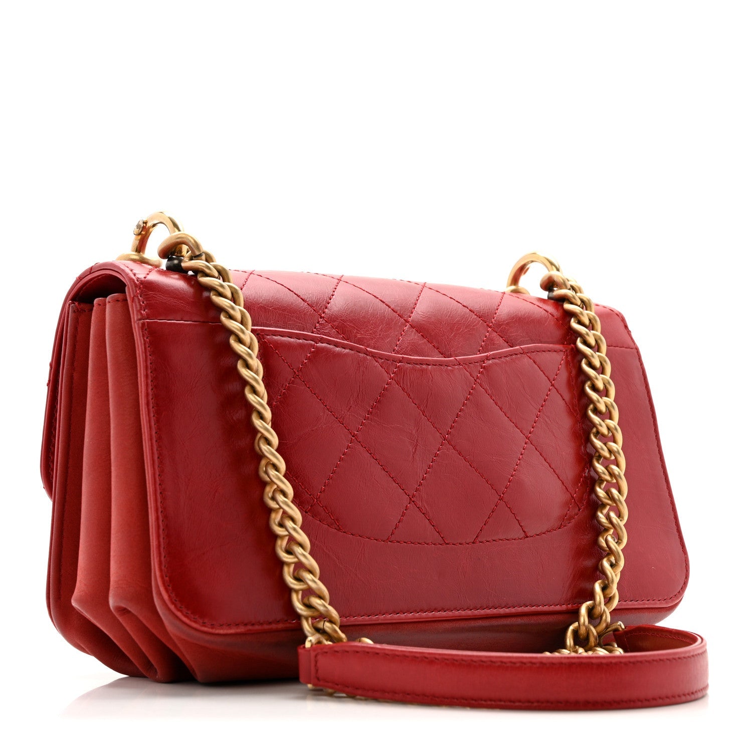 Iridescent Calfskin Quilted Small Straight Lined Flap Red