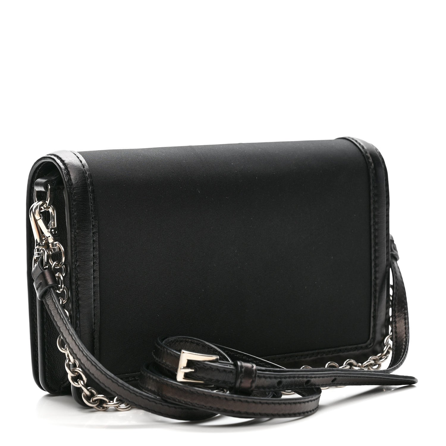 Nylon Metallic Calfskin Mini Crossbody Bag Black
