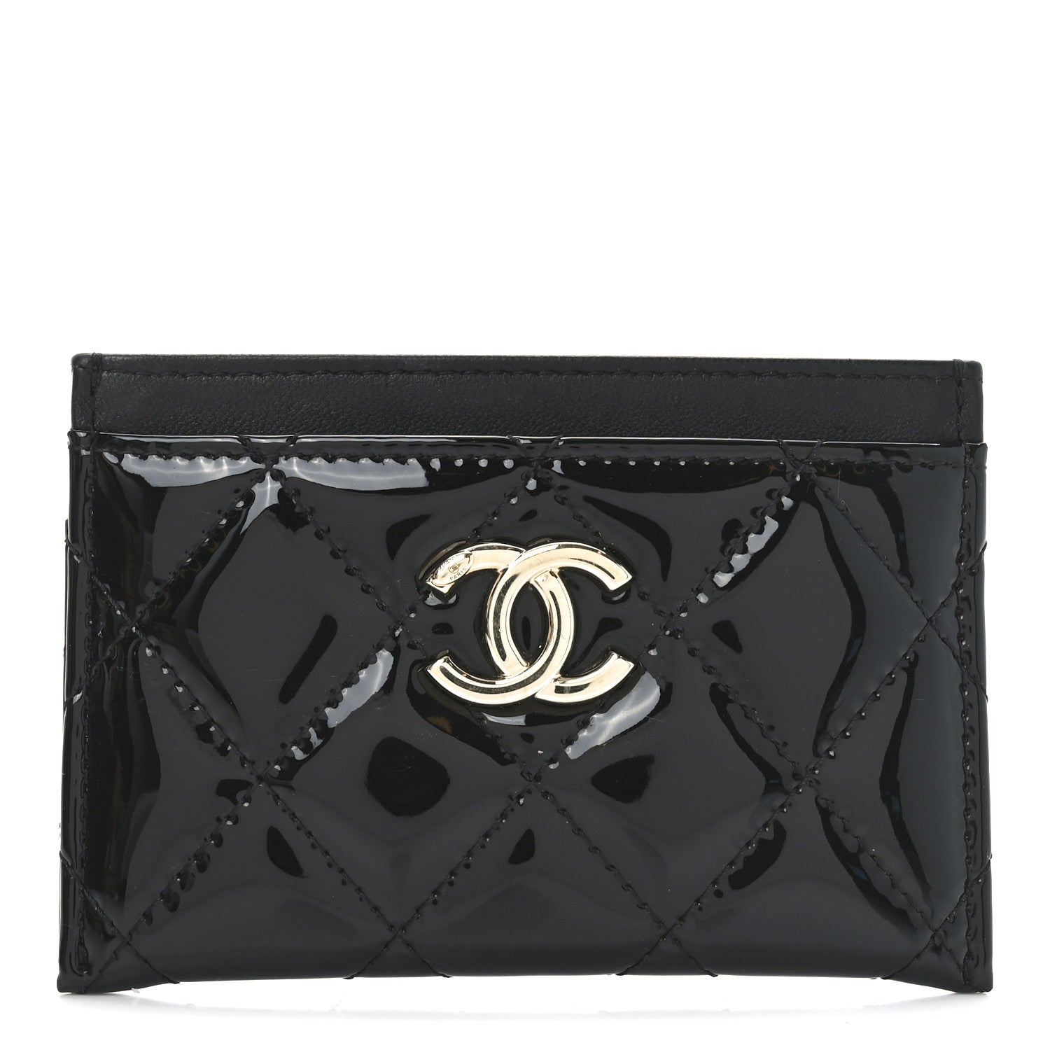 Patent Calfskin Quilted Card Holder Black