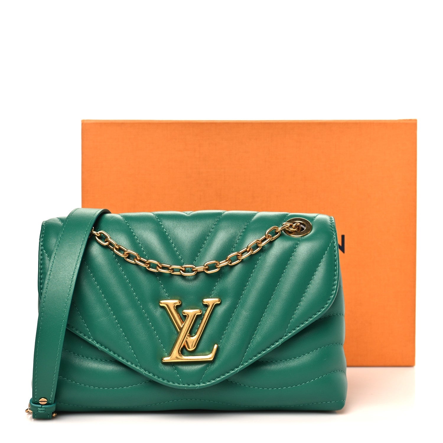 Calfskin New Wave Chain Bag MM NM Emerald