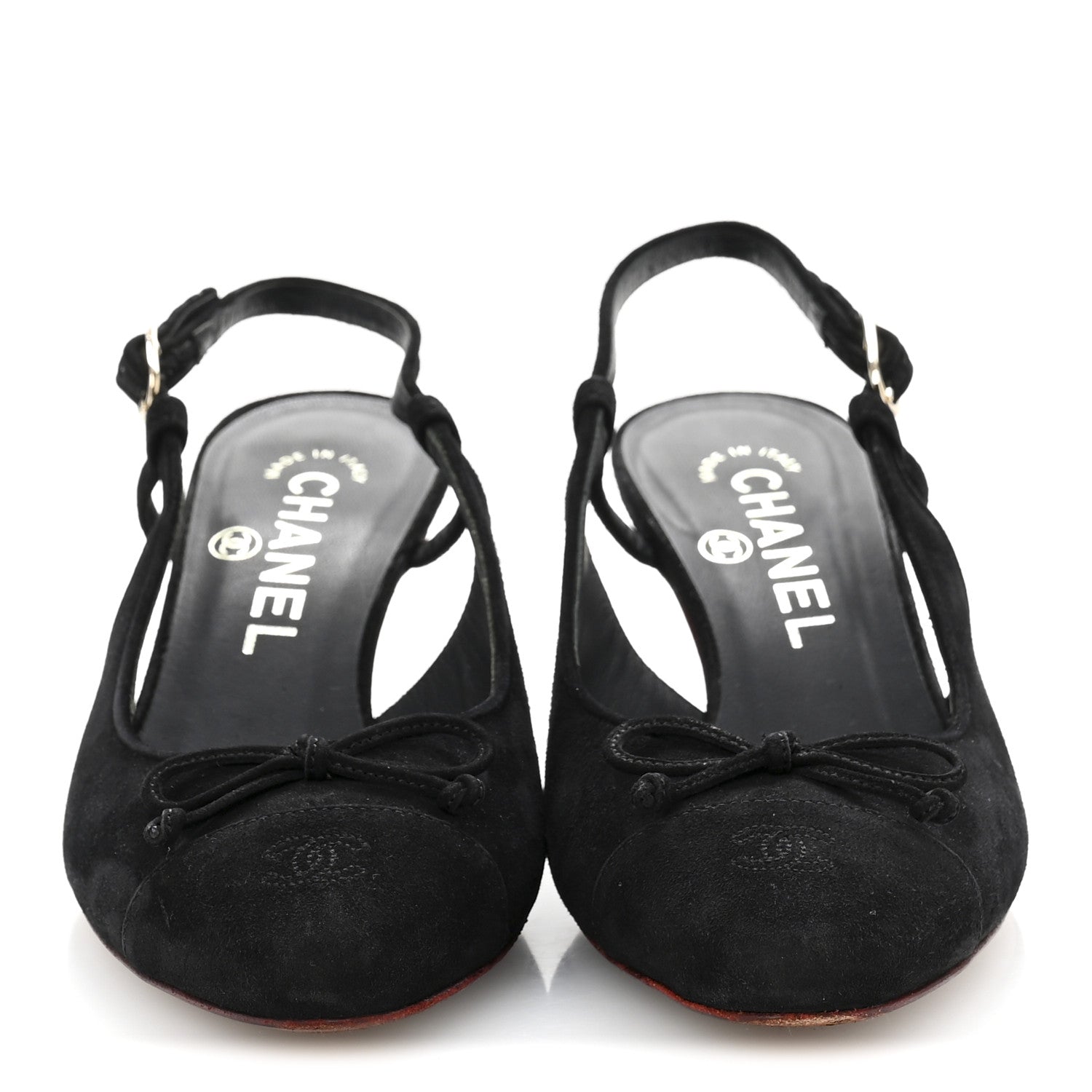 Suede Cap Toe CC Slingback Pumps 36 Black