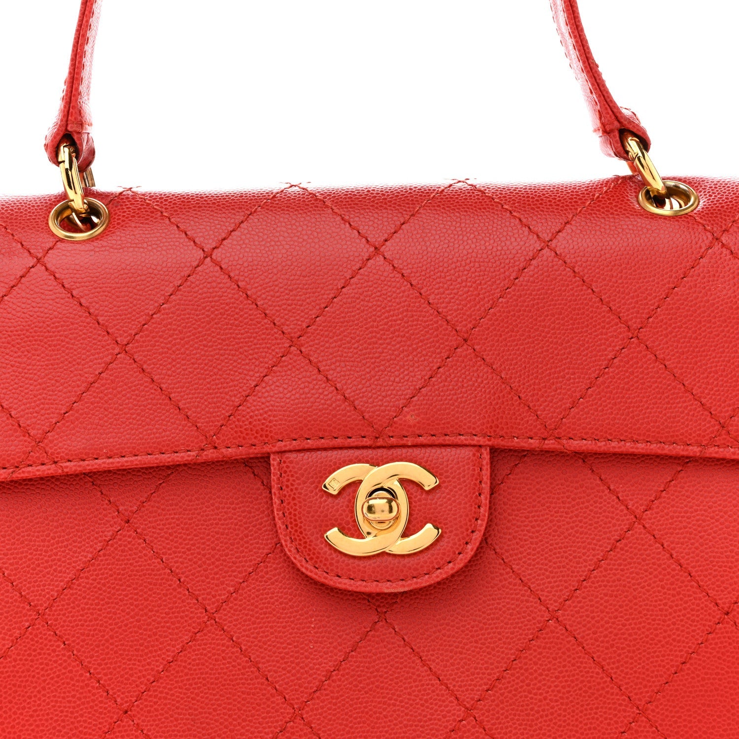Caviar Stitched Flap Shoulder Bag Red