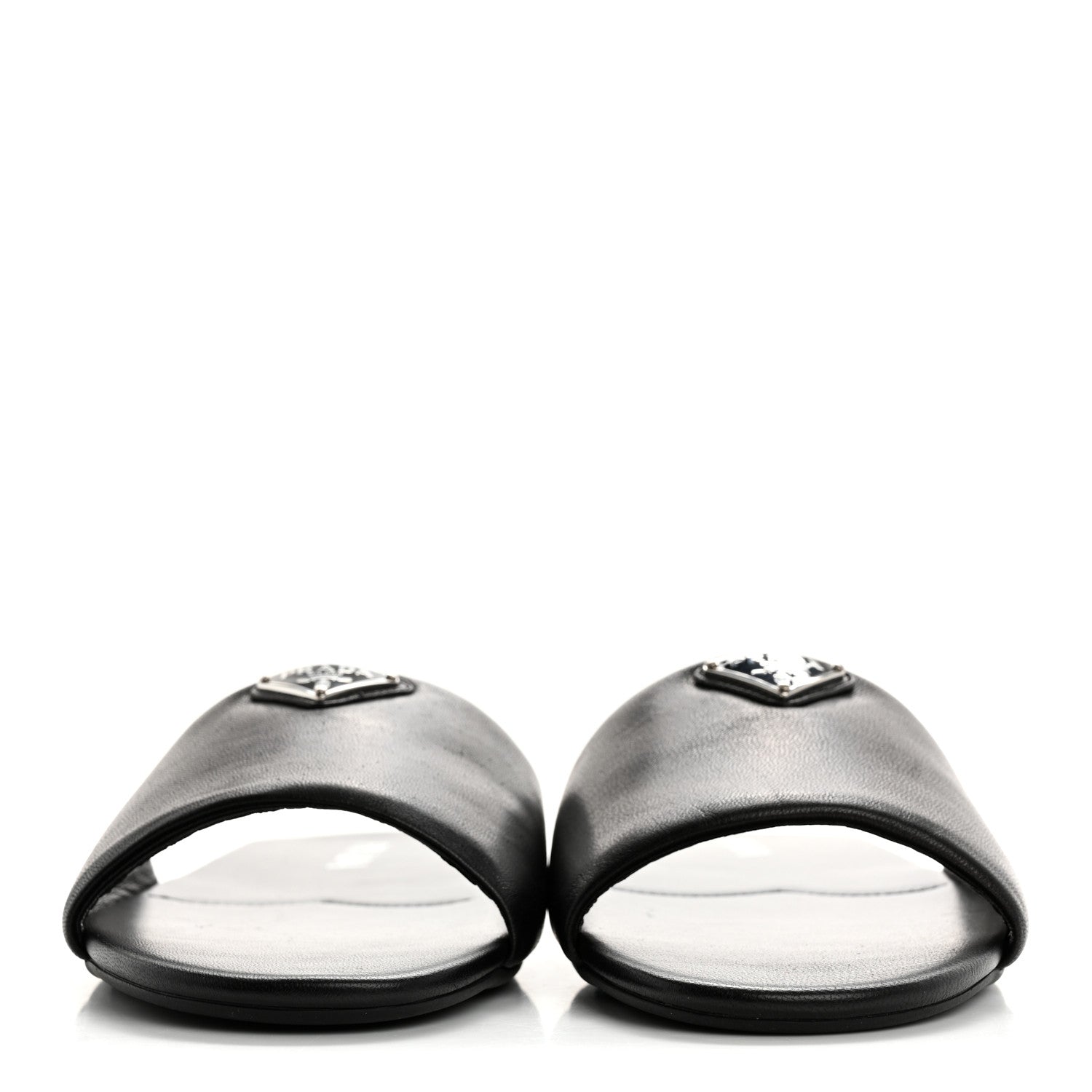 Soft Nappa Metal Triangle Logo Slide Sandals 39 Black