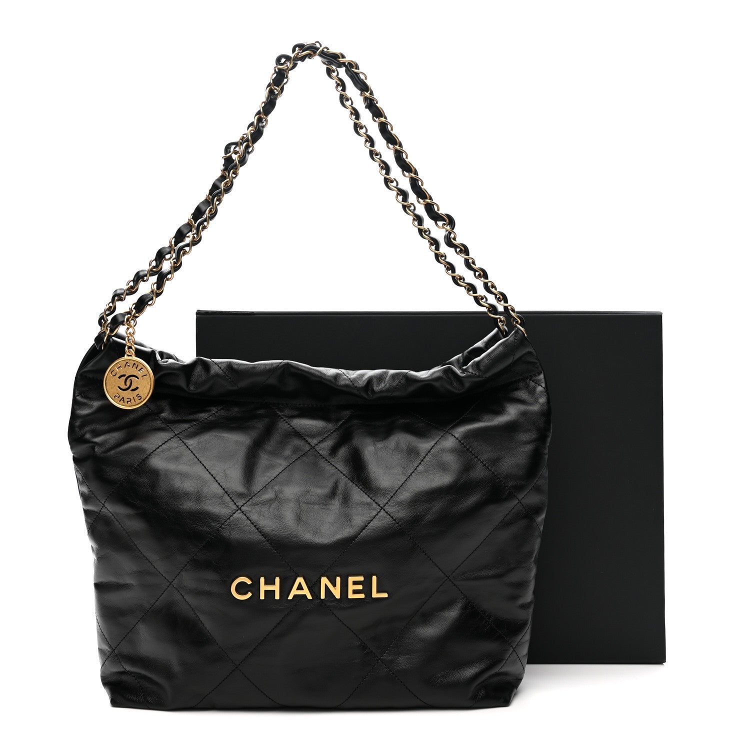 Shiny Calfskin Quilted Small Chanel 22 Black
