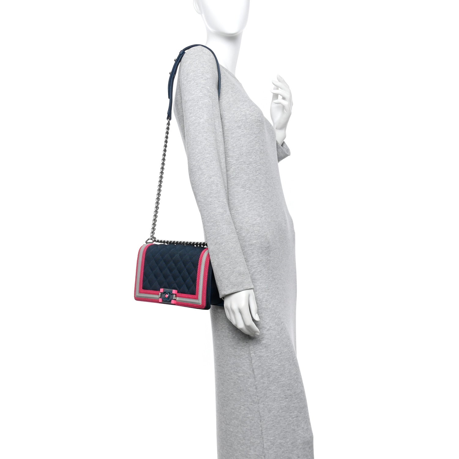 Canvas Quilted Medium Fluo Boy Flap Dark Navy Fuchsia Grey