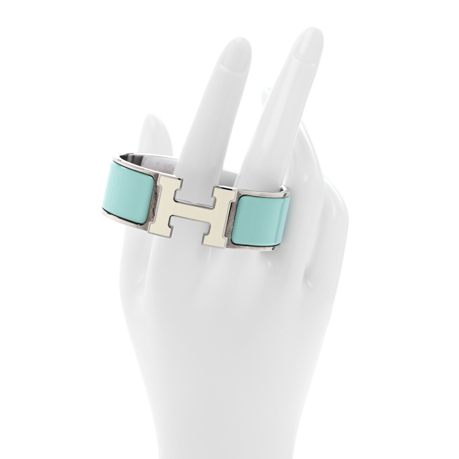 Enamel Wide Clic Clac H Bracelet GM Lagon White